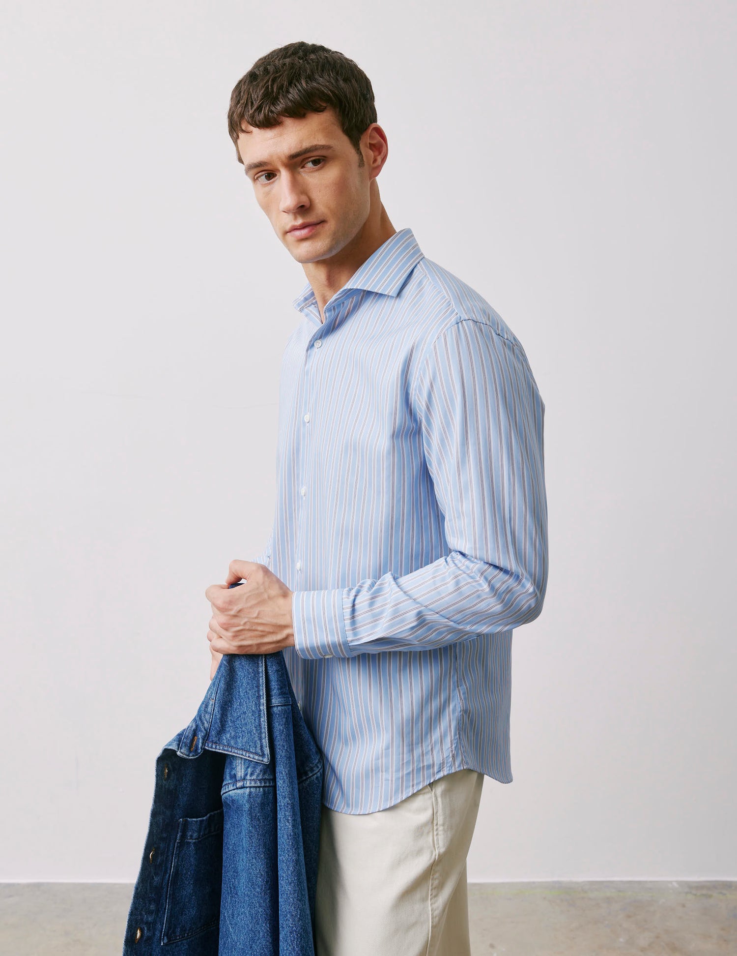 Semi-fitted blue striped shirt - Twill - Italian Collar#6