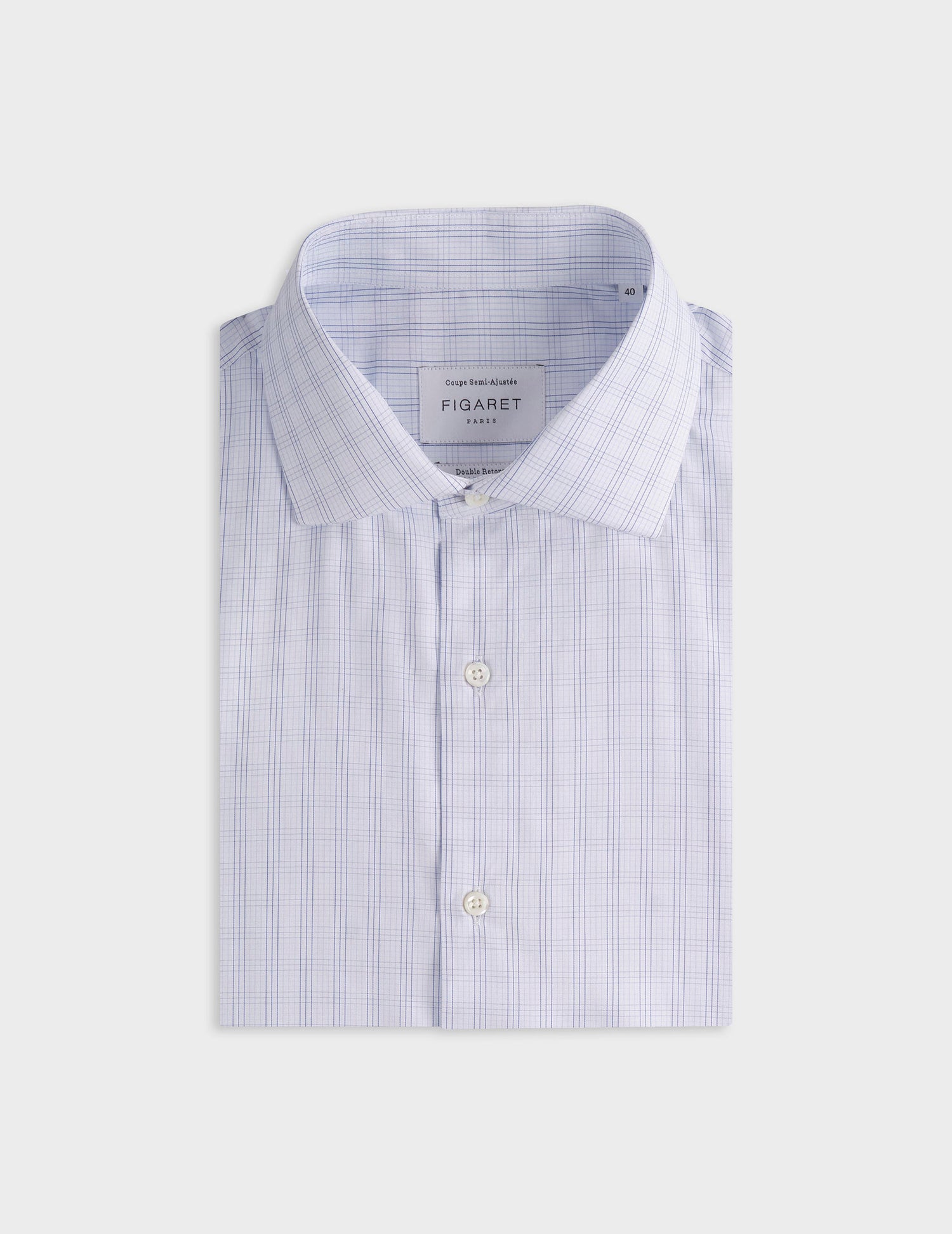 Semi-fitted blue checked shirt - Poplin - Italian Collar