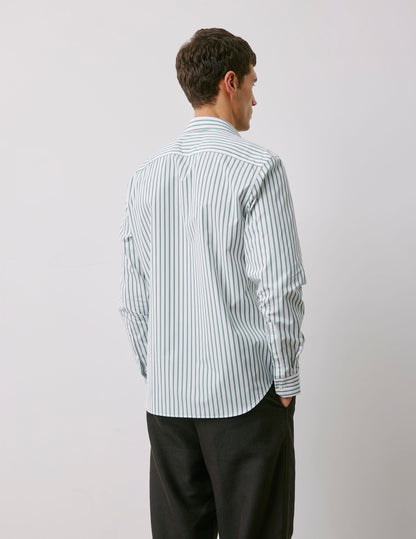Semi-fitted green striped shirt