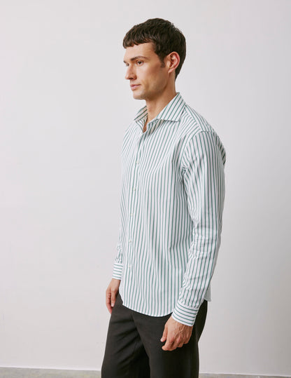 Semi-fitted green striped shirt