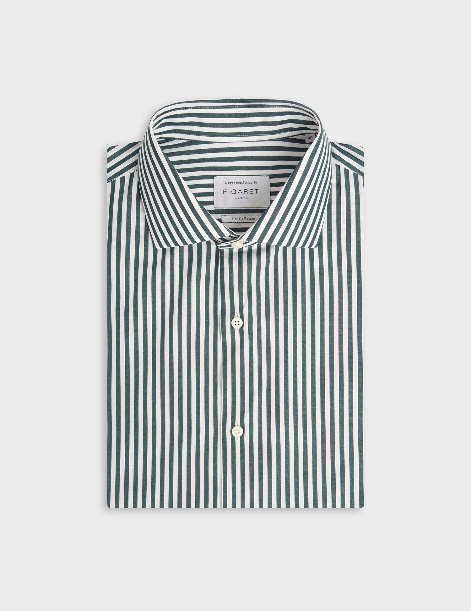 Green semi-fitted striped shirt - Poplin - Italian Collar