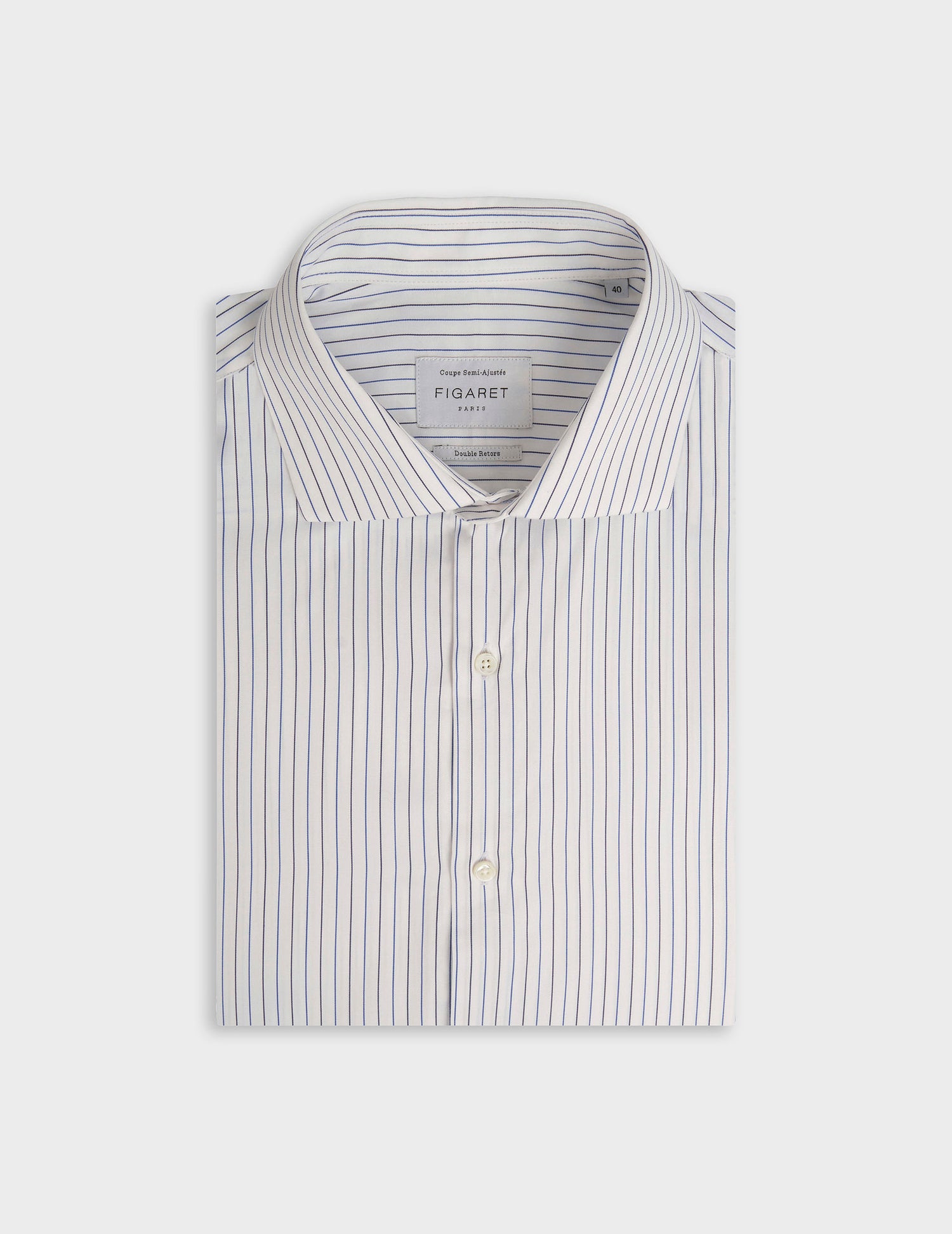 Semi-fitted navy striped shirt - Twill - Italian Collar