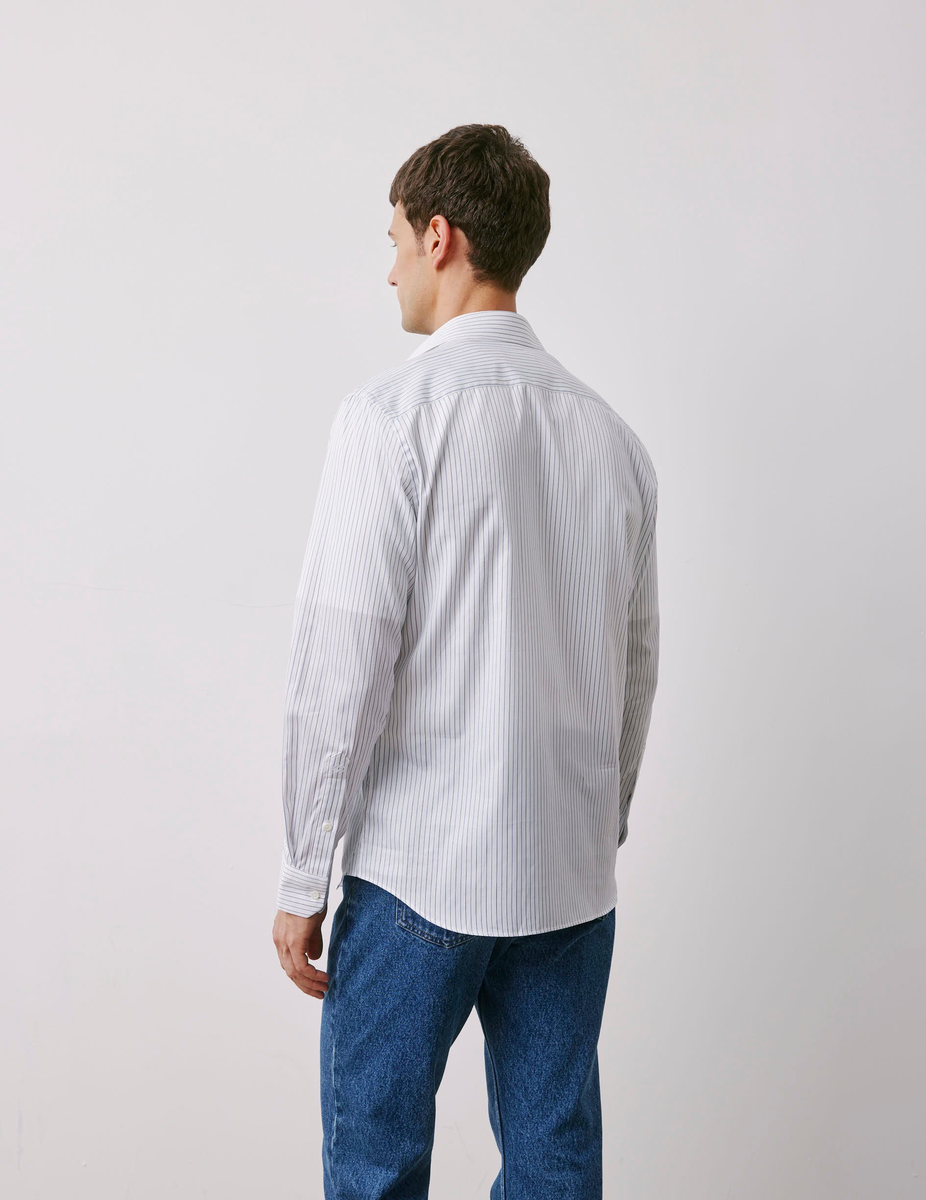 Semi-fitted navy striped shirt - Twill - Italian Collar