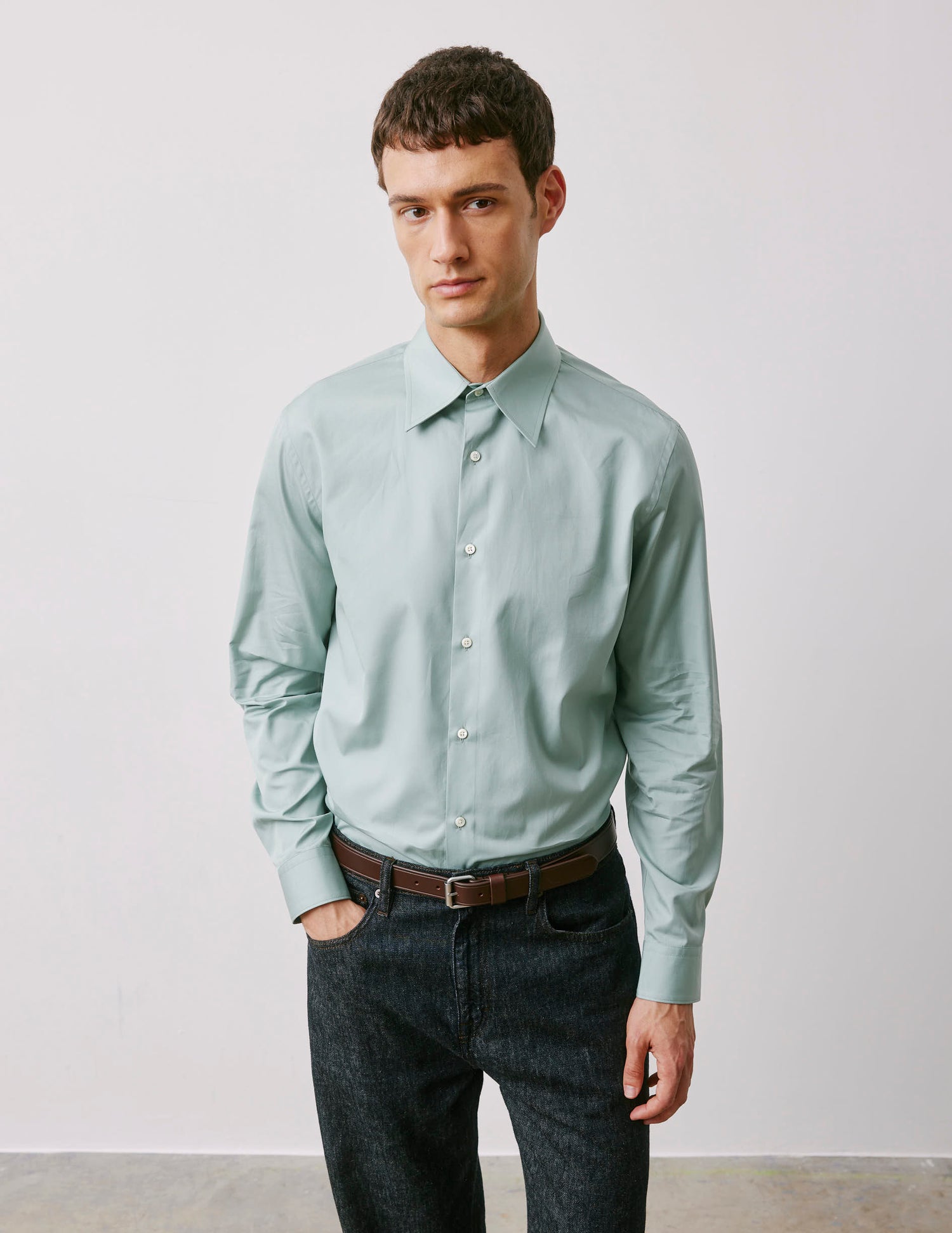 Semi-fitted green shirt - Poplin - Majestic Collar#2