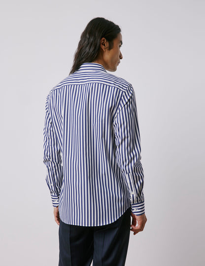 Semi-fitted navy striped shirt
