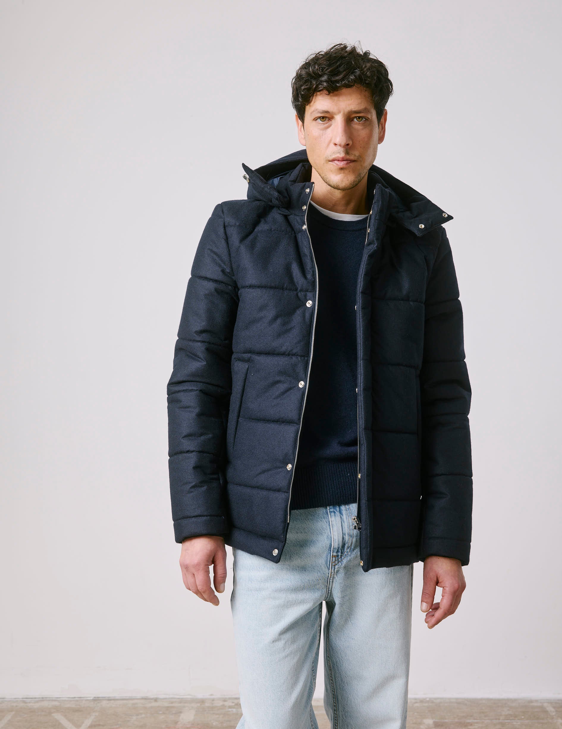 Isola navy wool canvas padded jacket