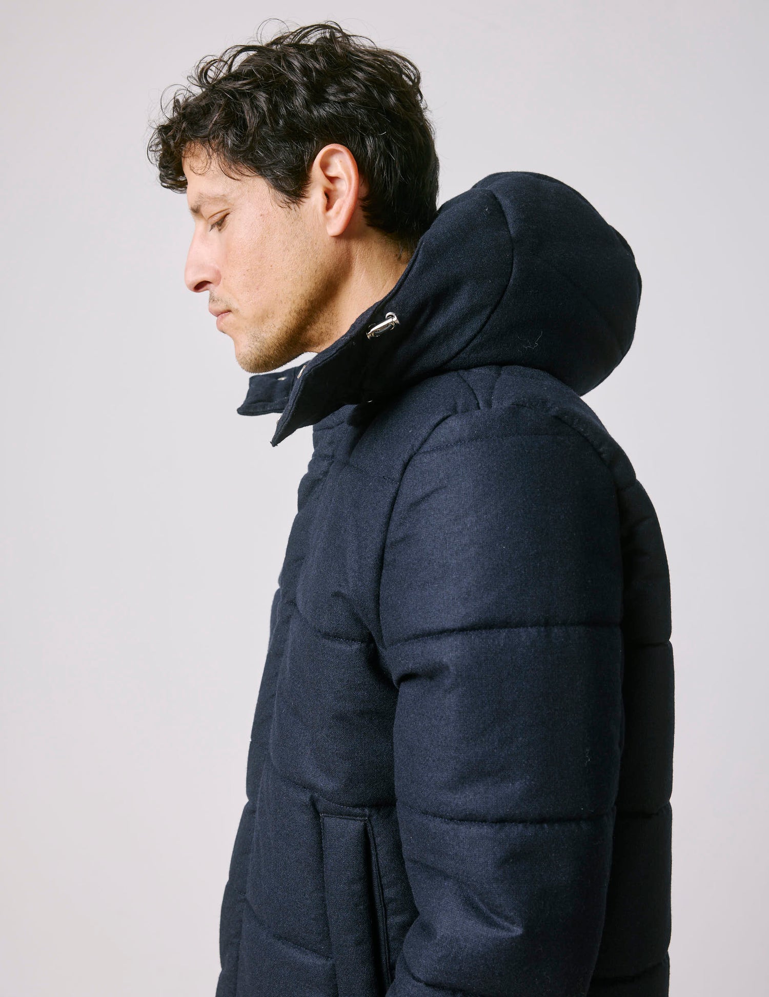 Isola navy wool canvas padded jacket