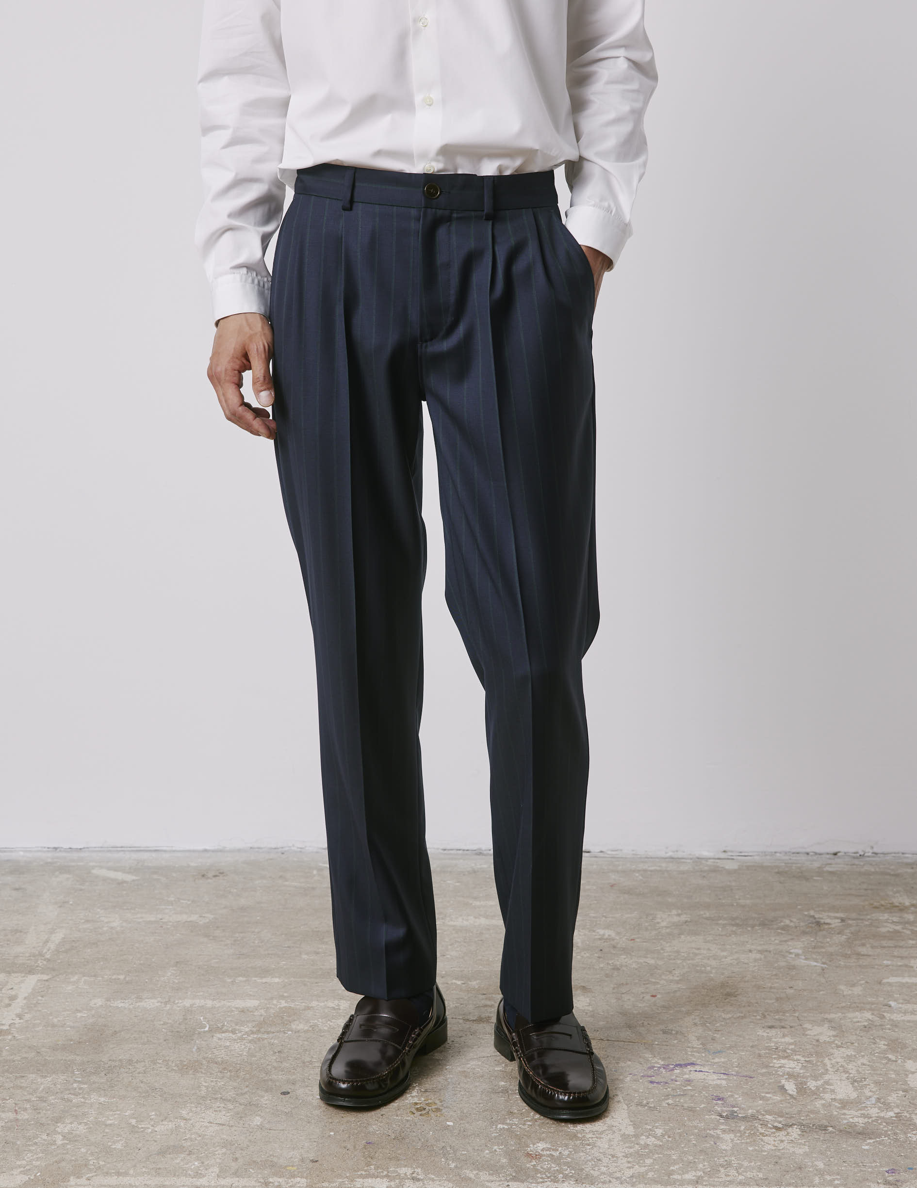 Driss navy striped virgin wool suit pants