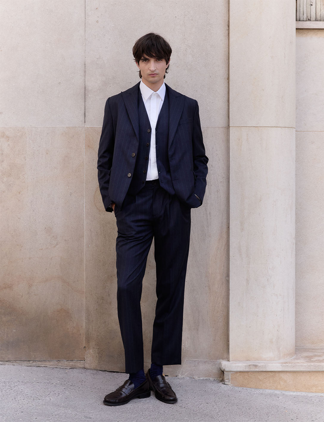 Driss navy striped virgin wool suit pants