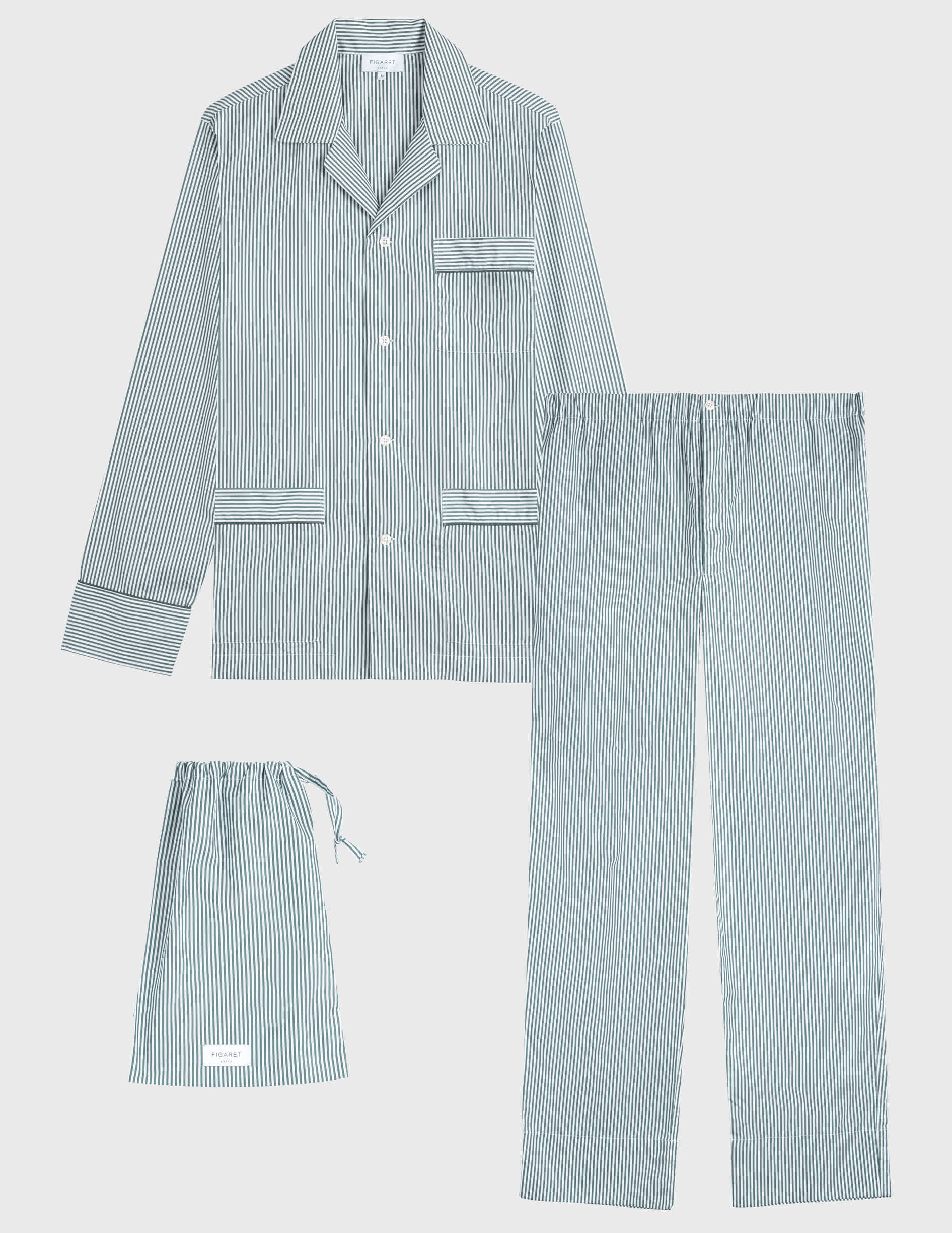 Louis green striped poplin pajamas