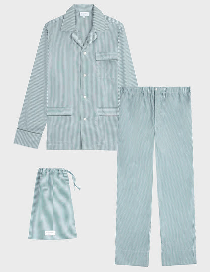 Louis green striped poplin pajamas