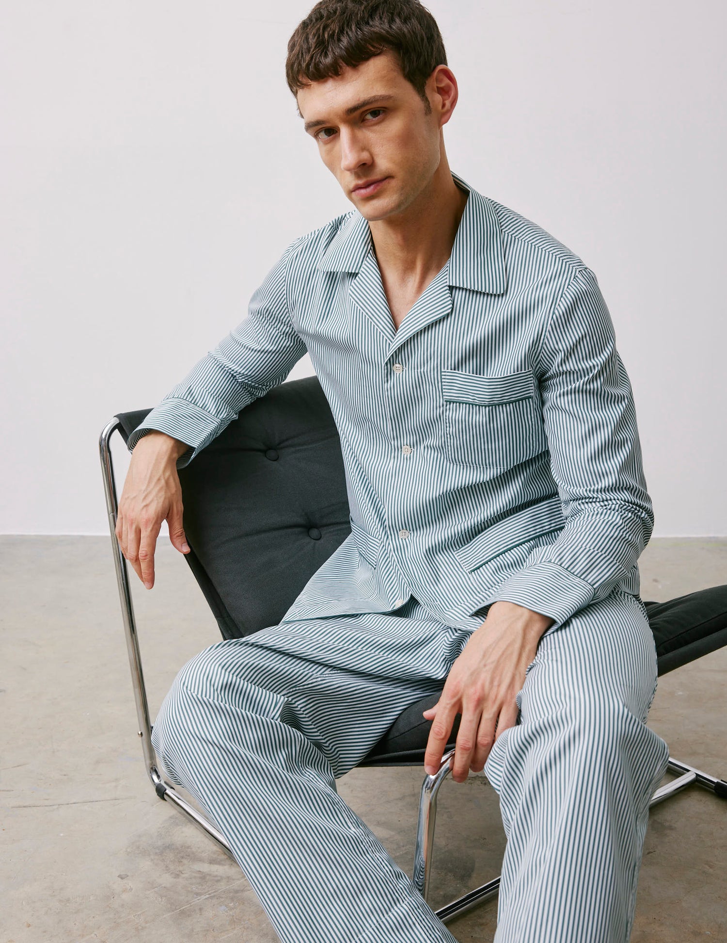 Louis green striped poplin pajamas
