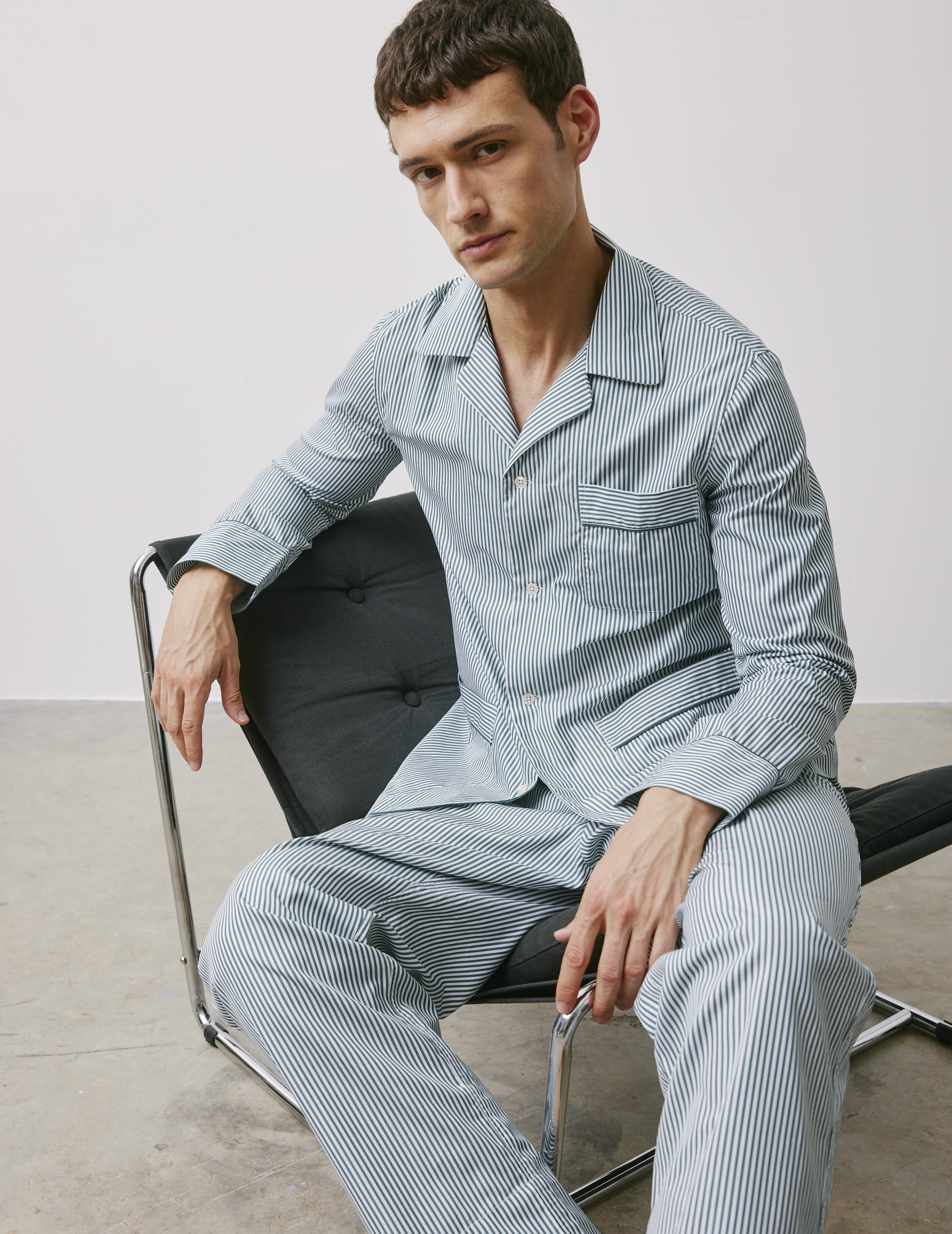 Louis green striped poplin pajamas