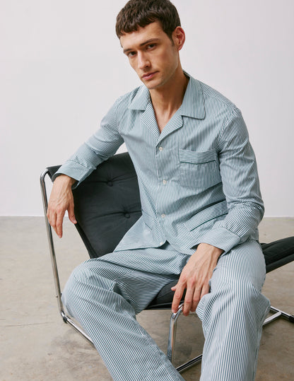 Louis green striped poplin pajamas