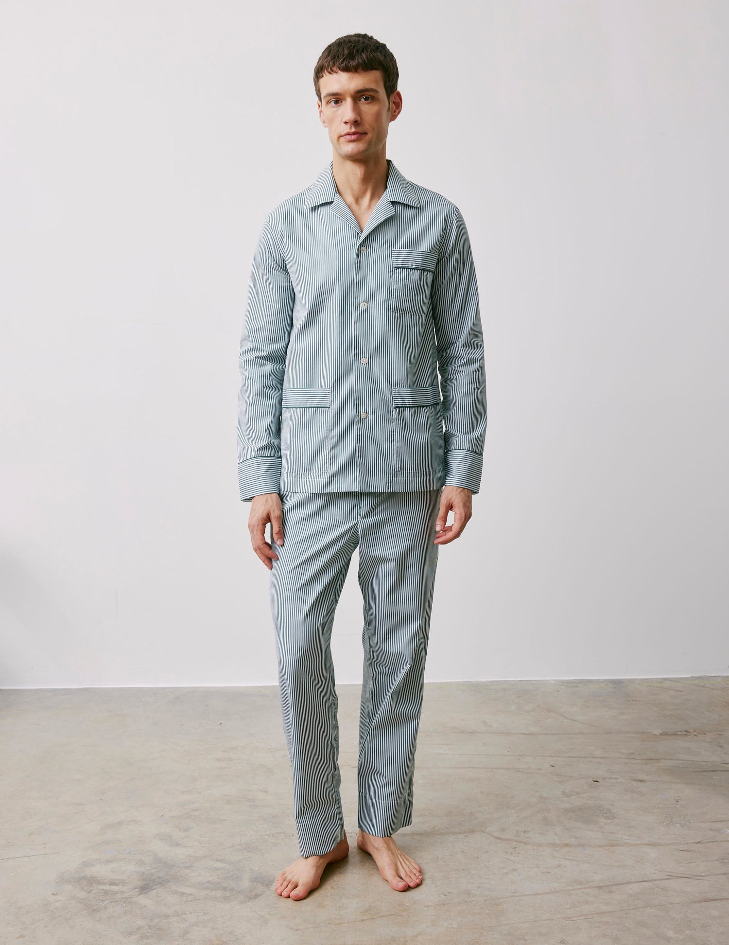 Louis green striped poplin pajamas