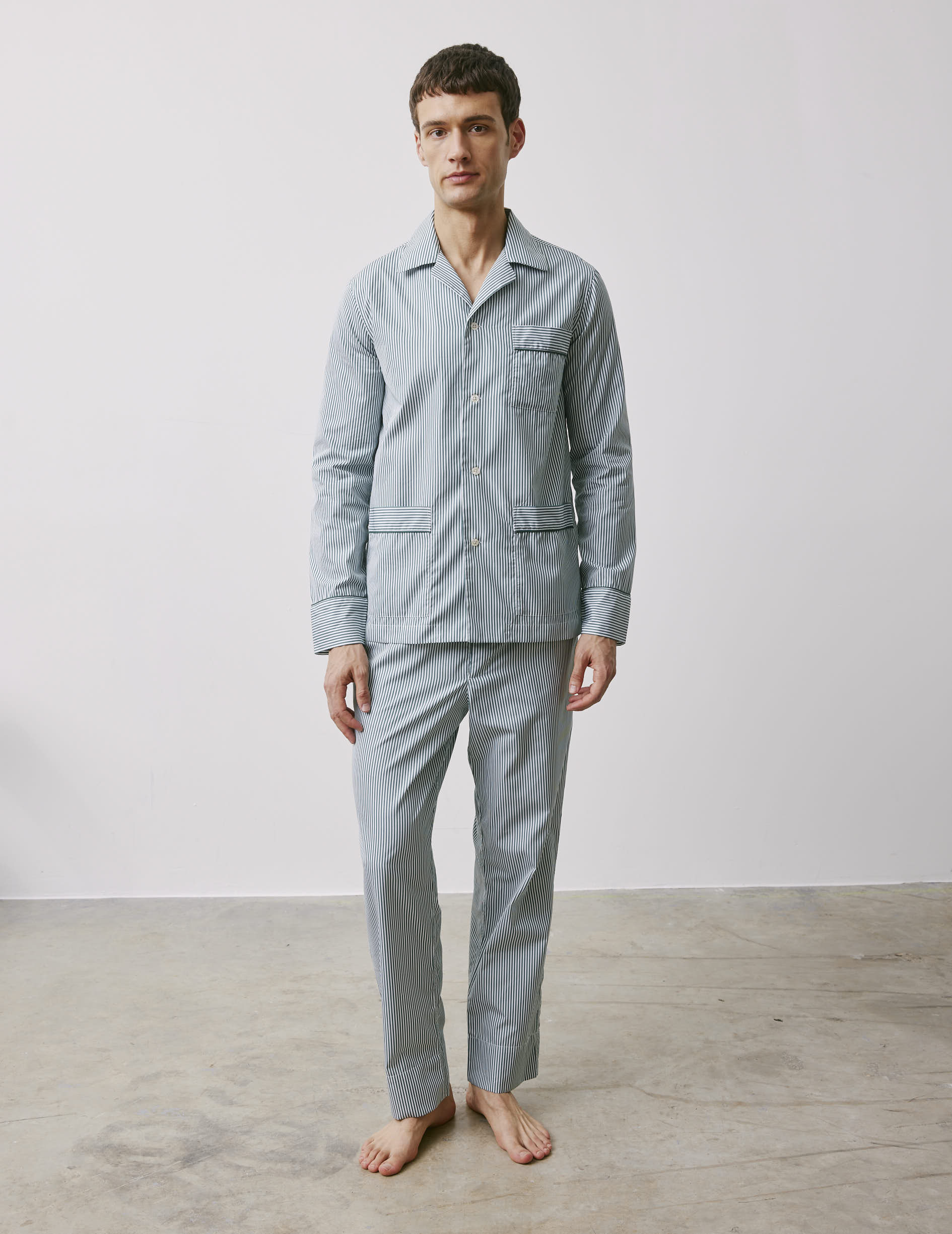 Louis green striped poplin pajamas