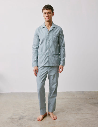 Louis green striped poplin pajamas
