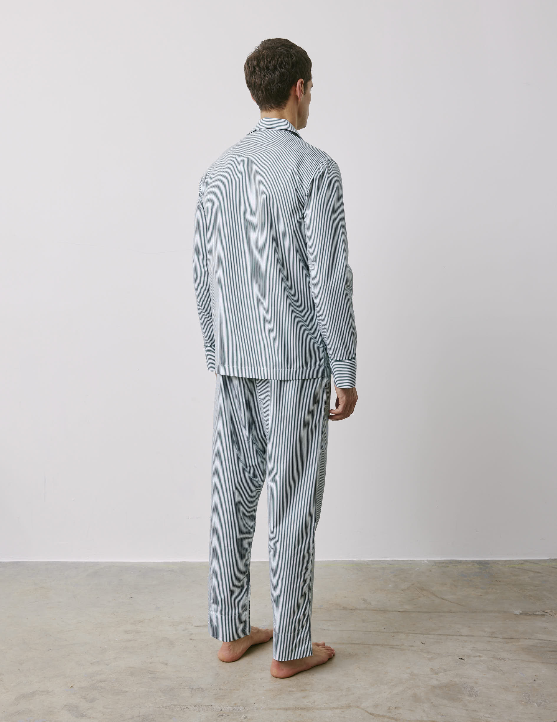 Louis green striped poplin pajamas