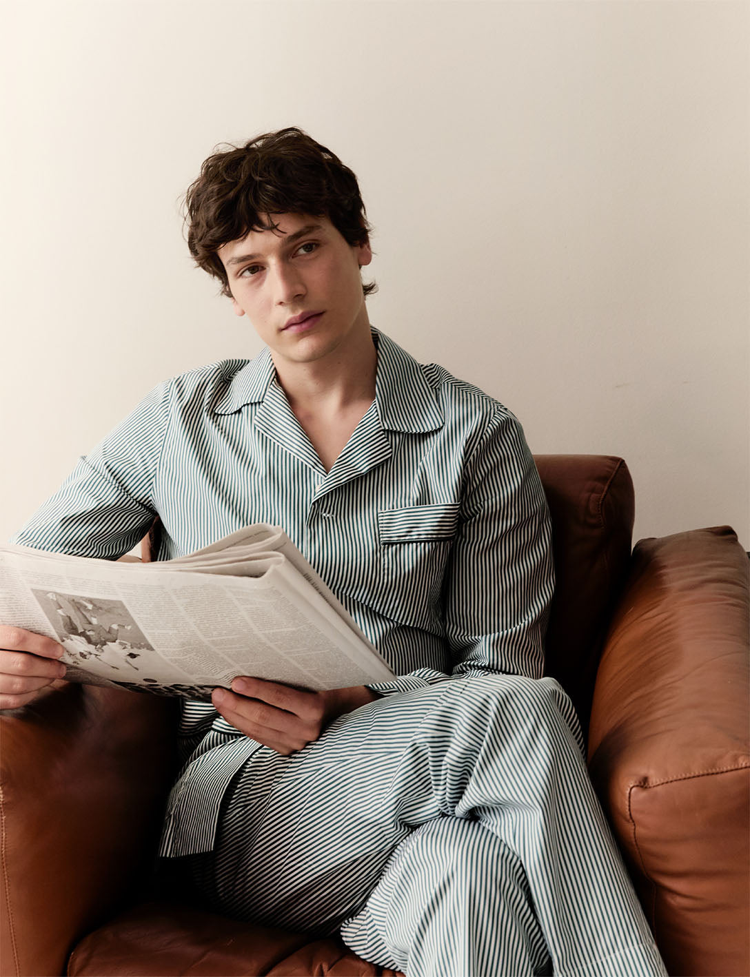 Louis green striped poplin pajamas