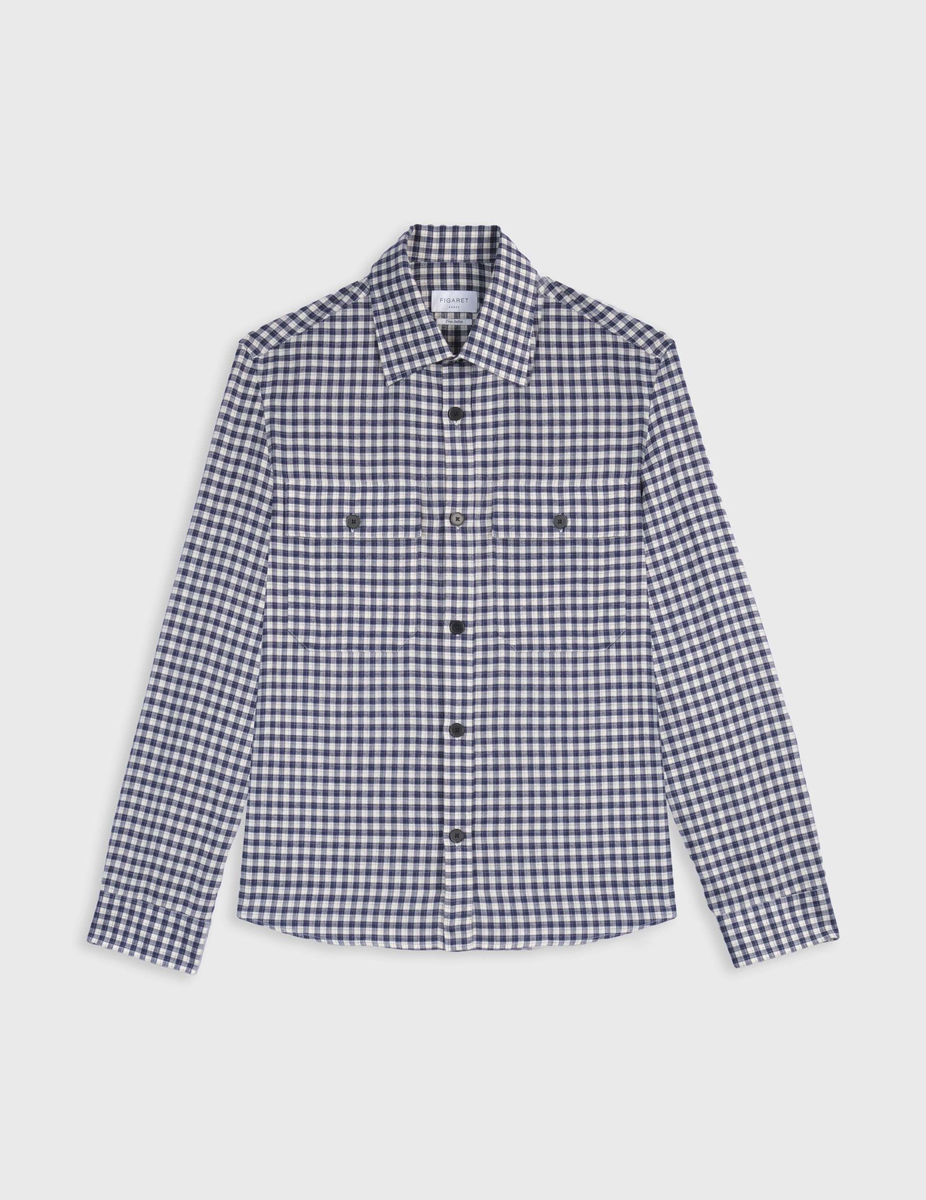 Maxime navy checked flannel shirt jacket
