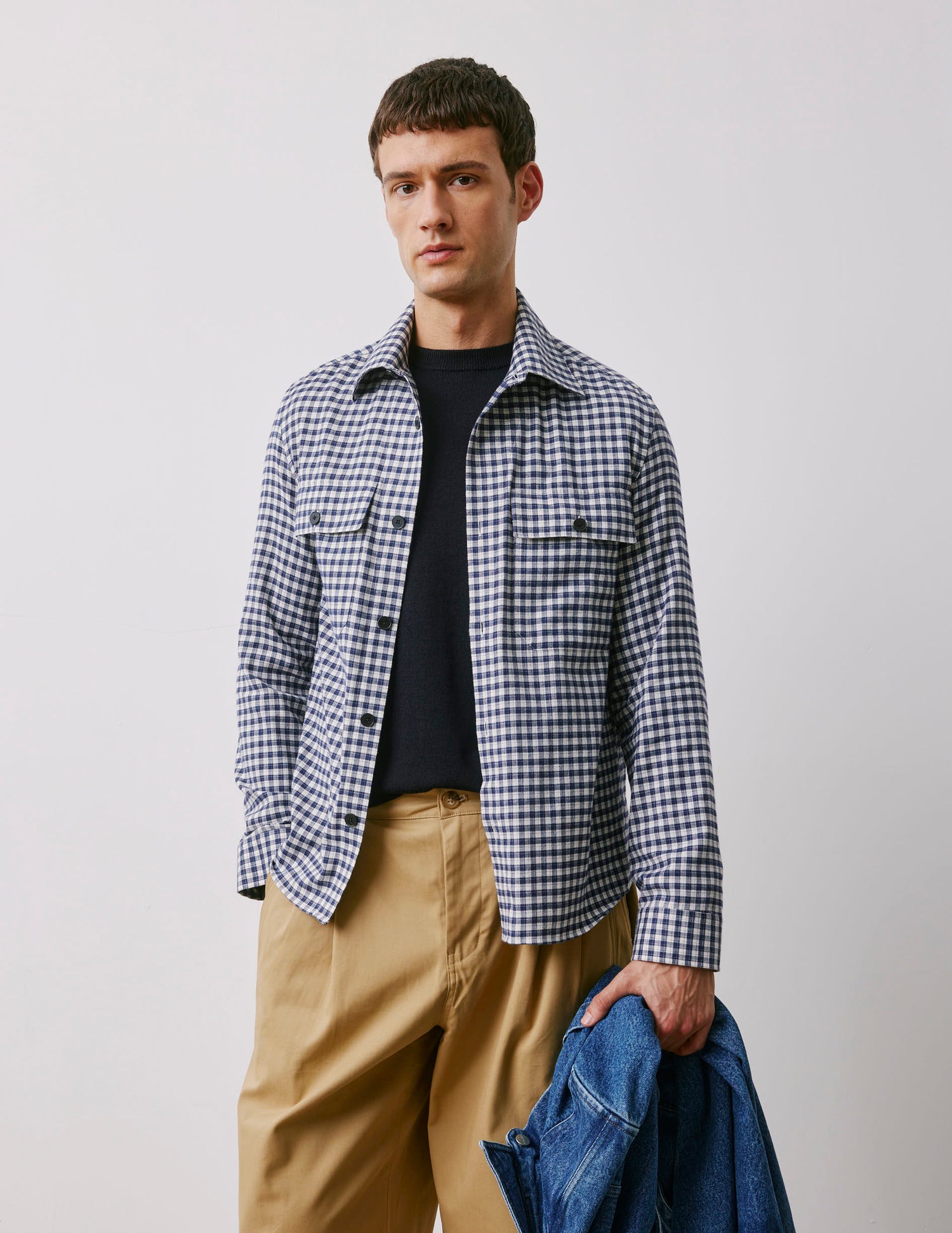 Maxime navy checked flannel shirt jacket
