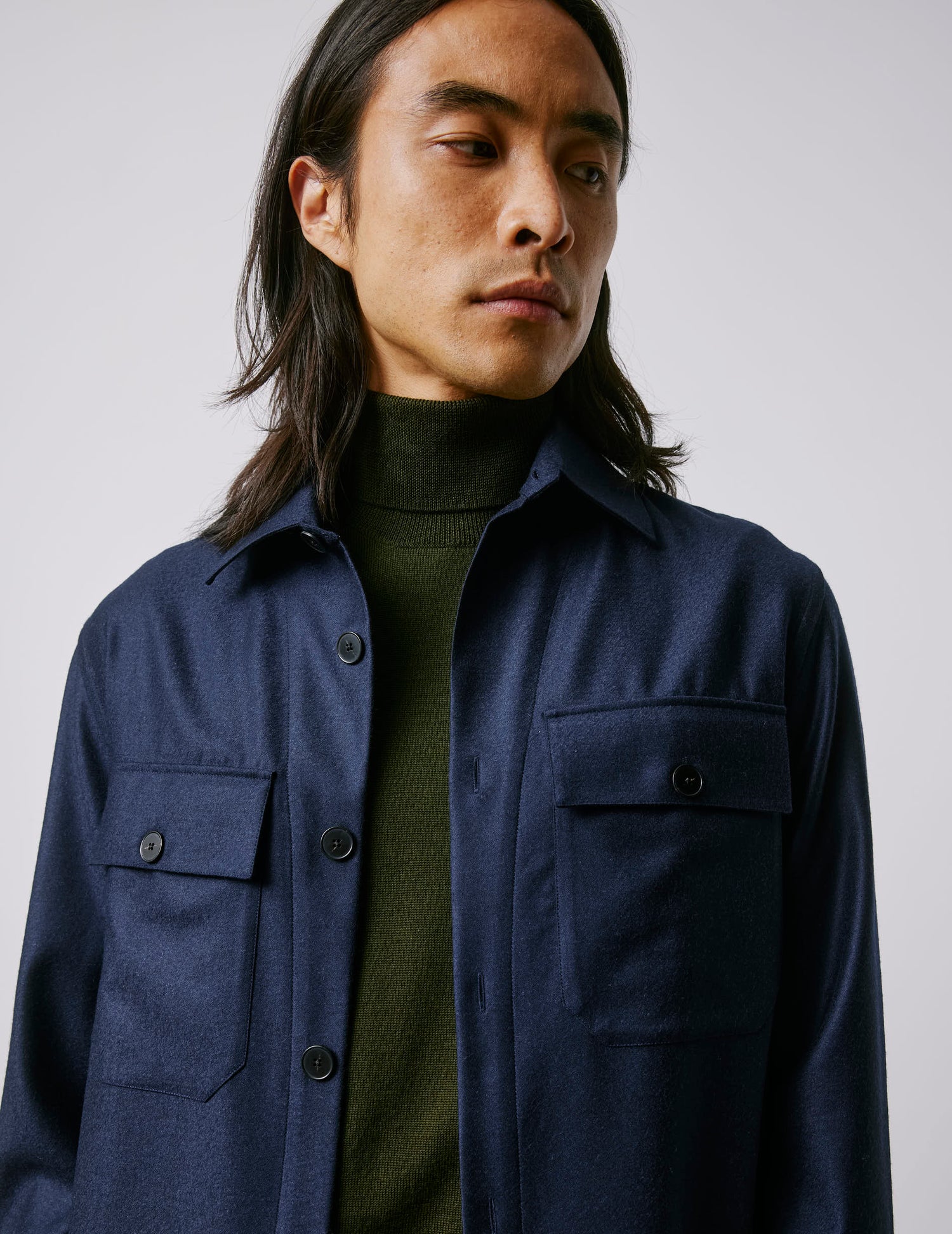 Maxime navy wool canvas shirt jacket