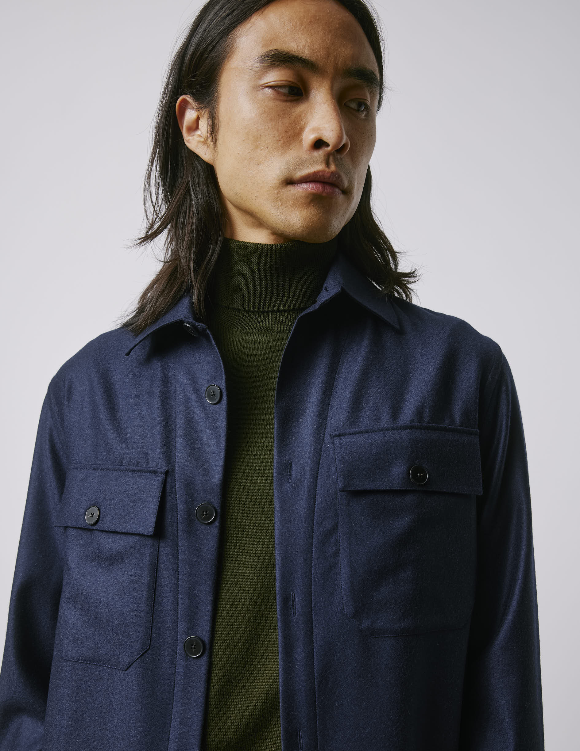 Maxime navy wool canvas shirt jacket