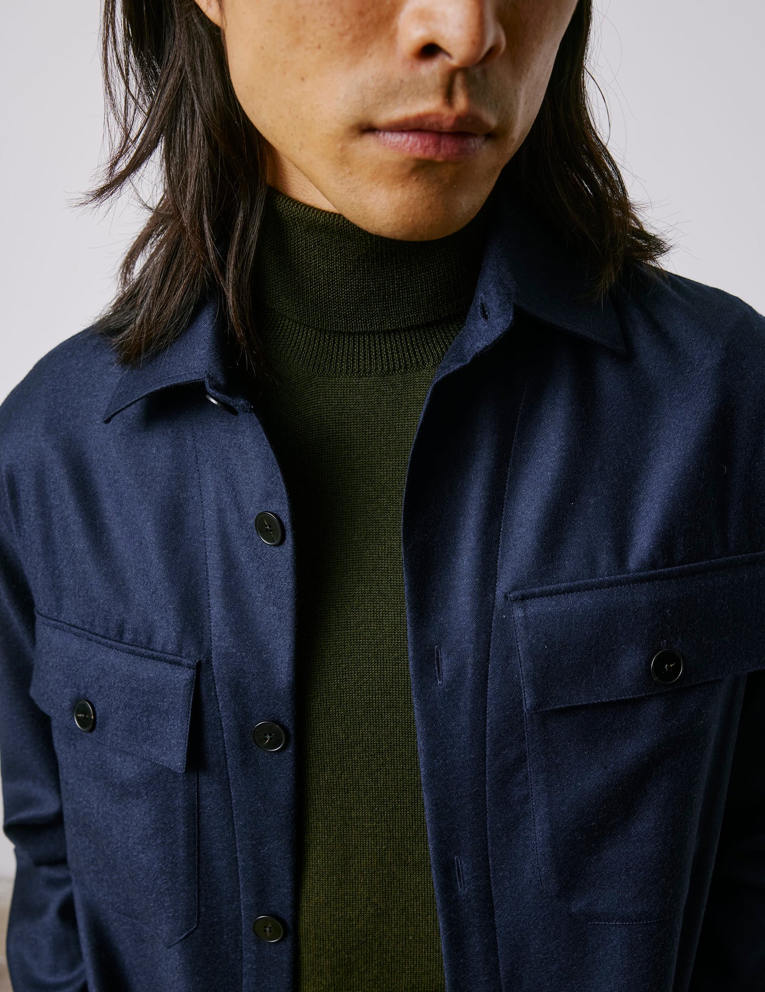 Maxime navy wool canvas shirt jacket