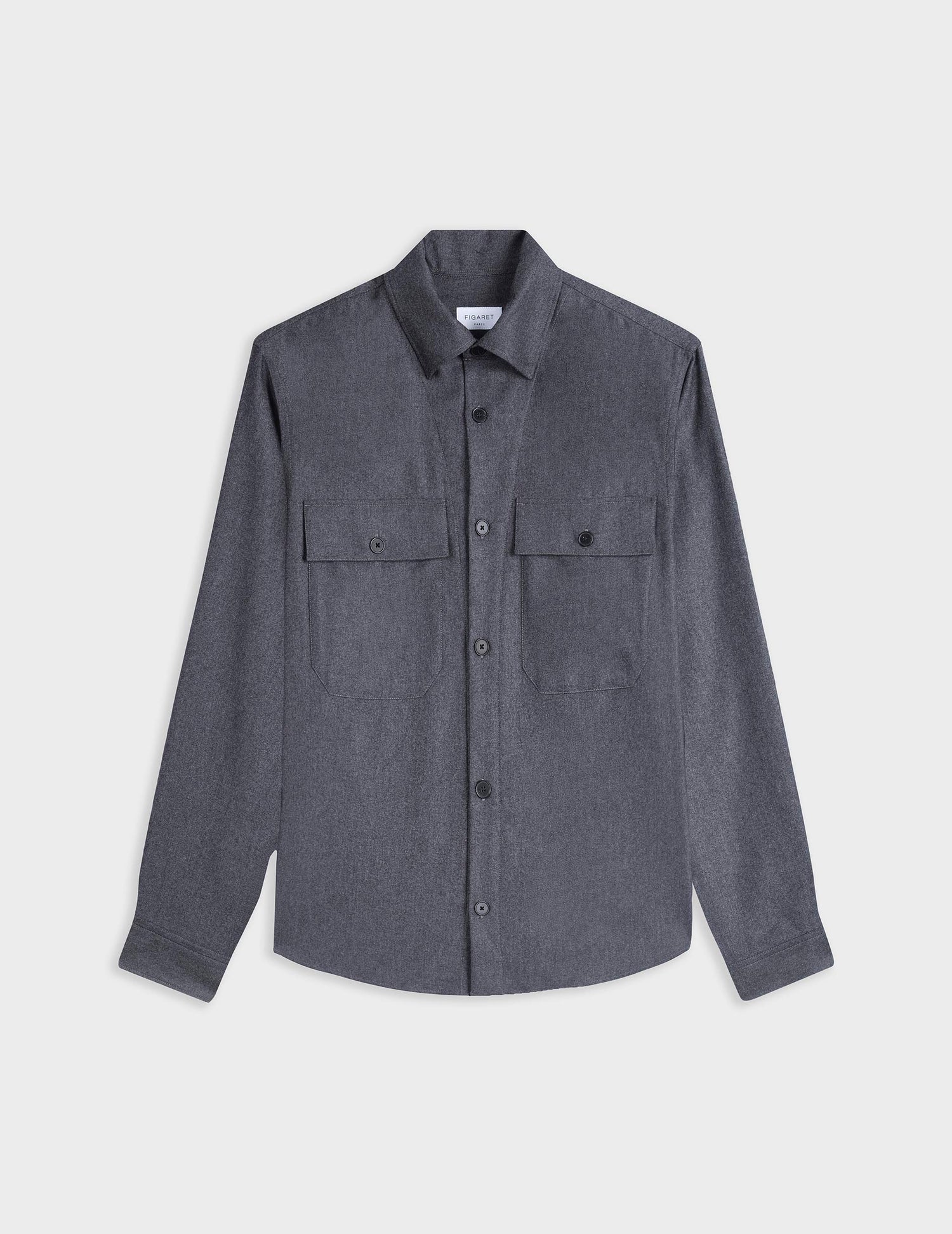 Maxime grey virgin wool shirt jacket - Laine vierge - Shirt without collar stand Collar#4