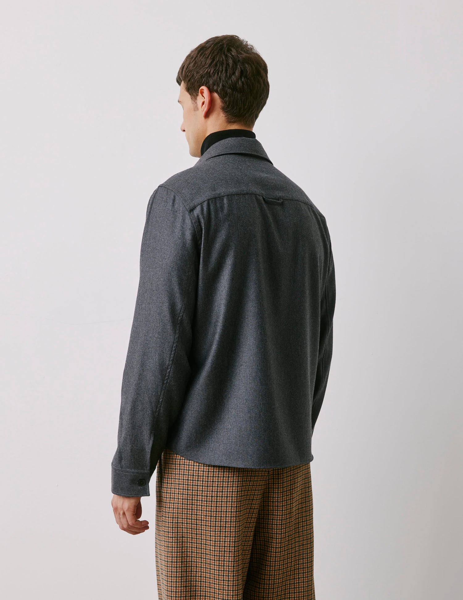 Maxime grey virgin wool shirt jacket - Laine vierge - Shirt without collar stand Collar#2