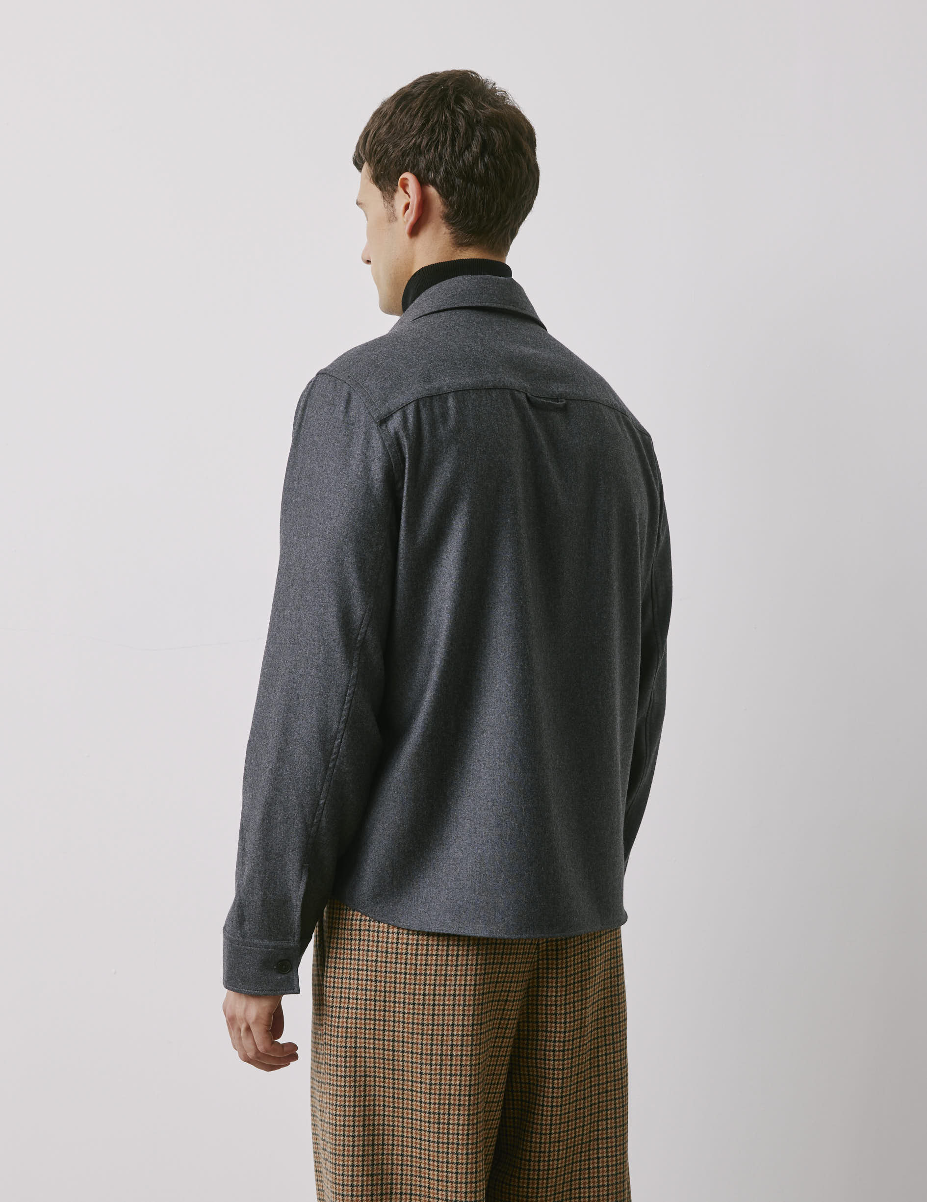 Maxime grey virgin wool shirt jacket - Laine vierge - Shirt without collar stand Collar