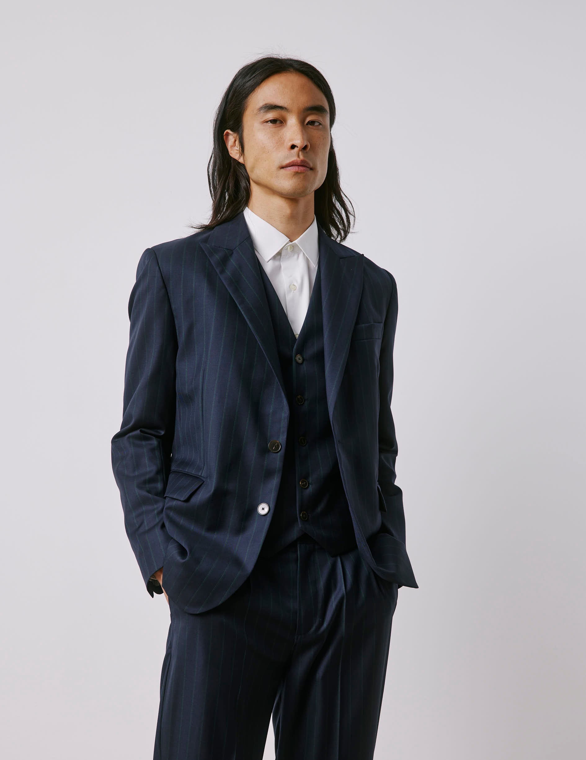 Marlon navy striped wool suit jacket