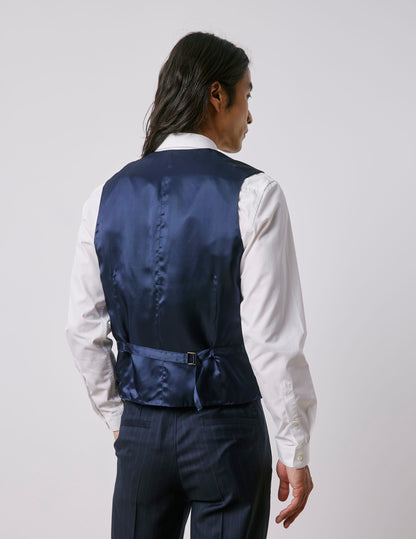 Mickael navy striped virgin wool suit vest