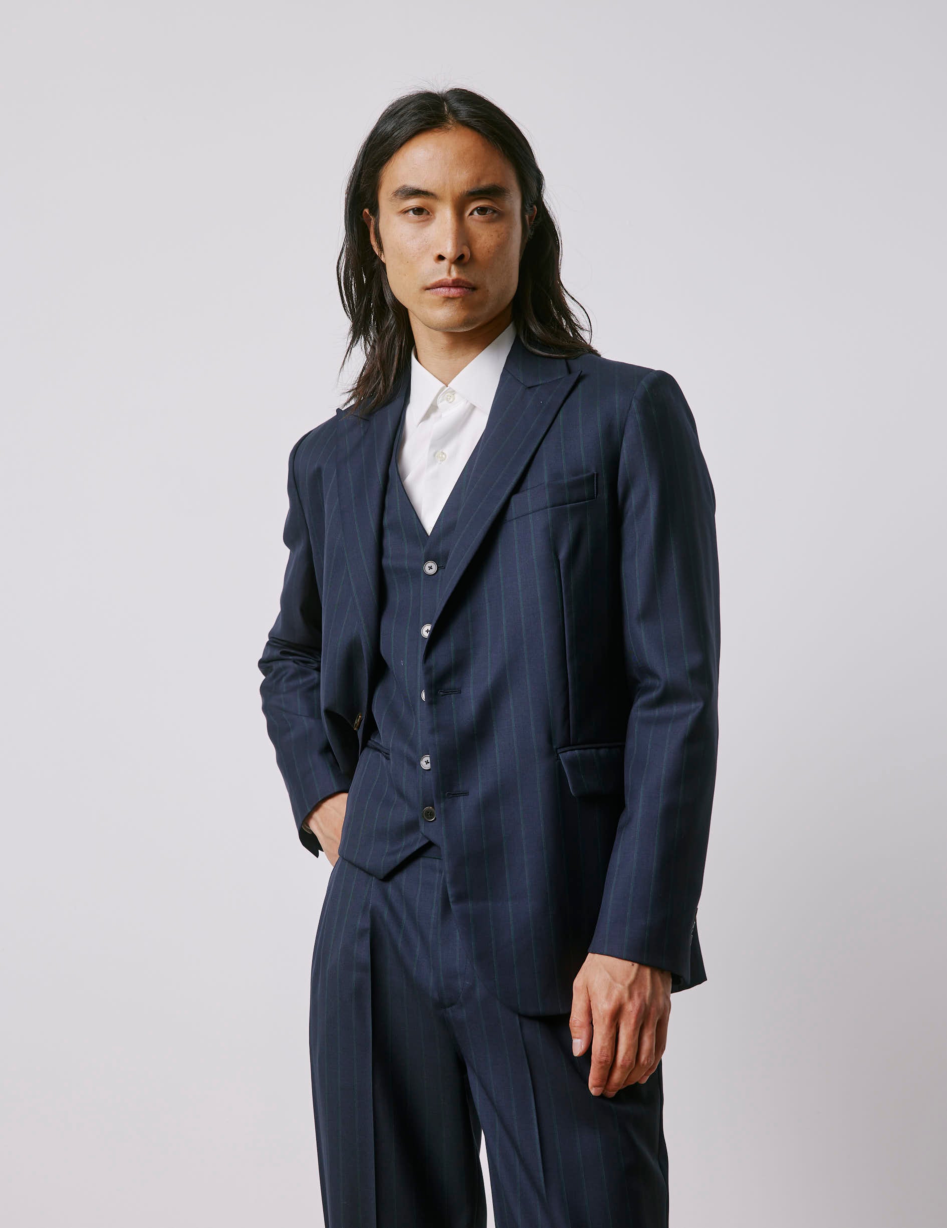 Mickael navy striped virgin wool suit vest