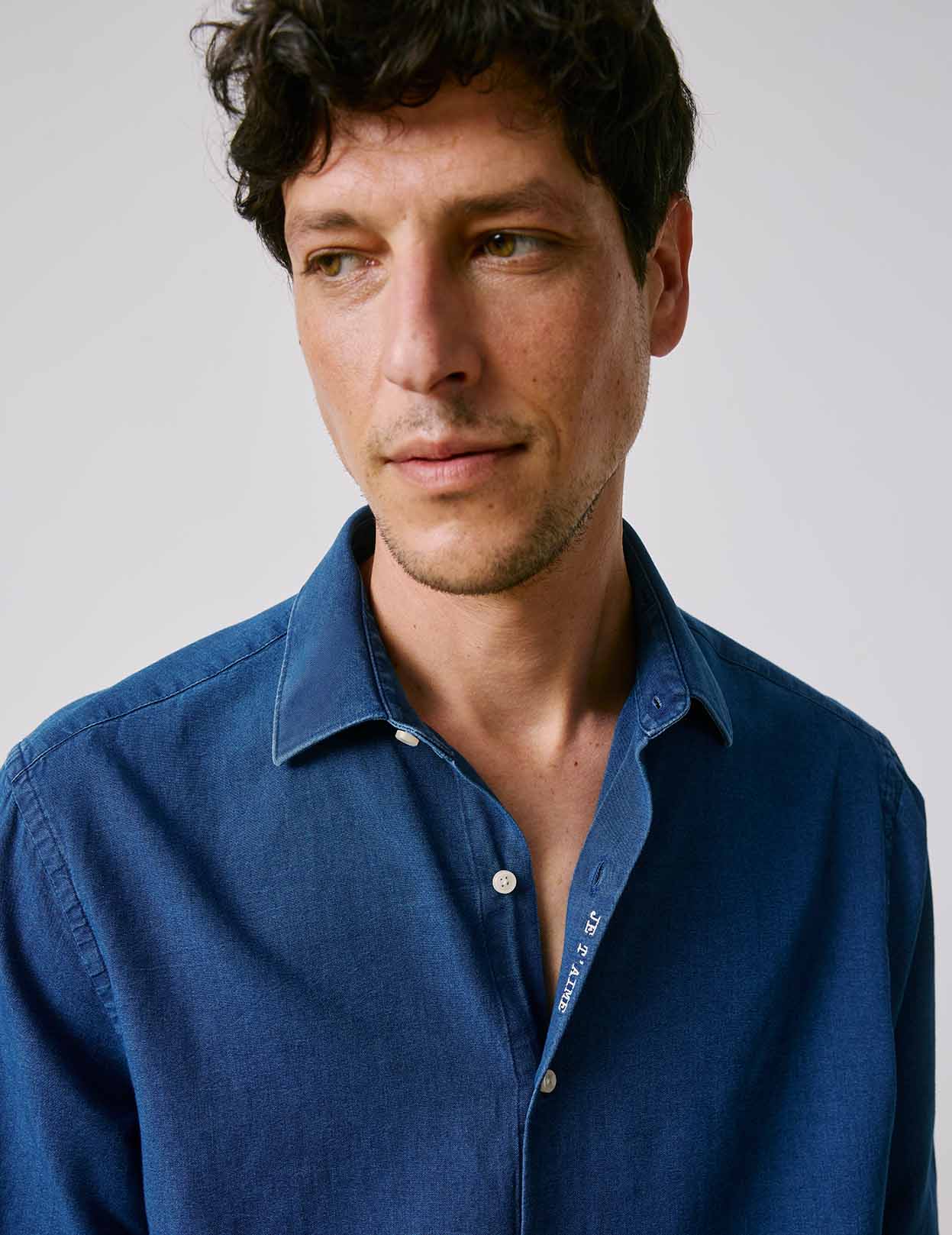 Unisex Denim "Je t'aime" shirt - Denim - Figaret Collar#7