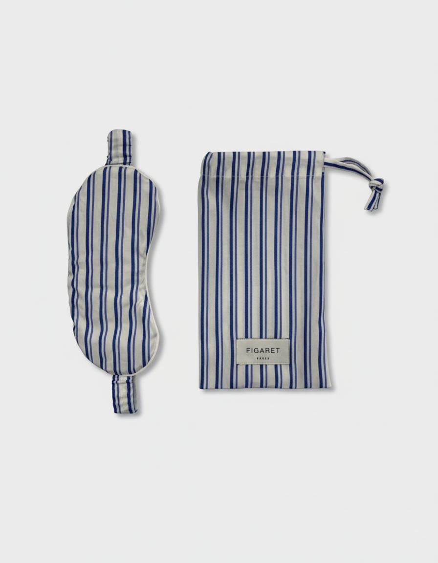 Blue striped poplin sleep mask