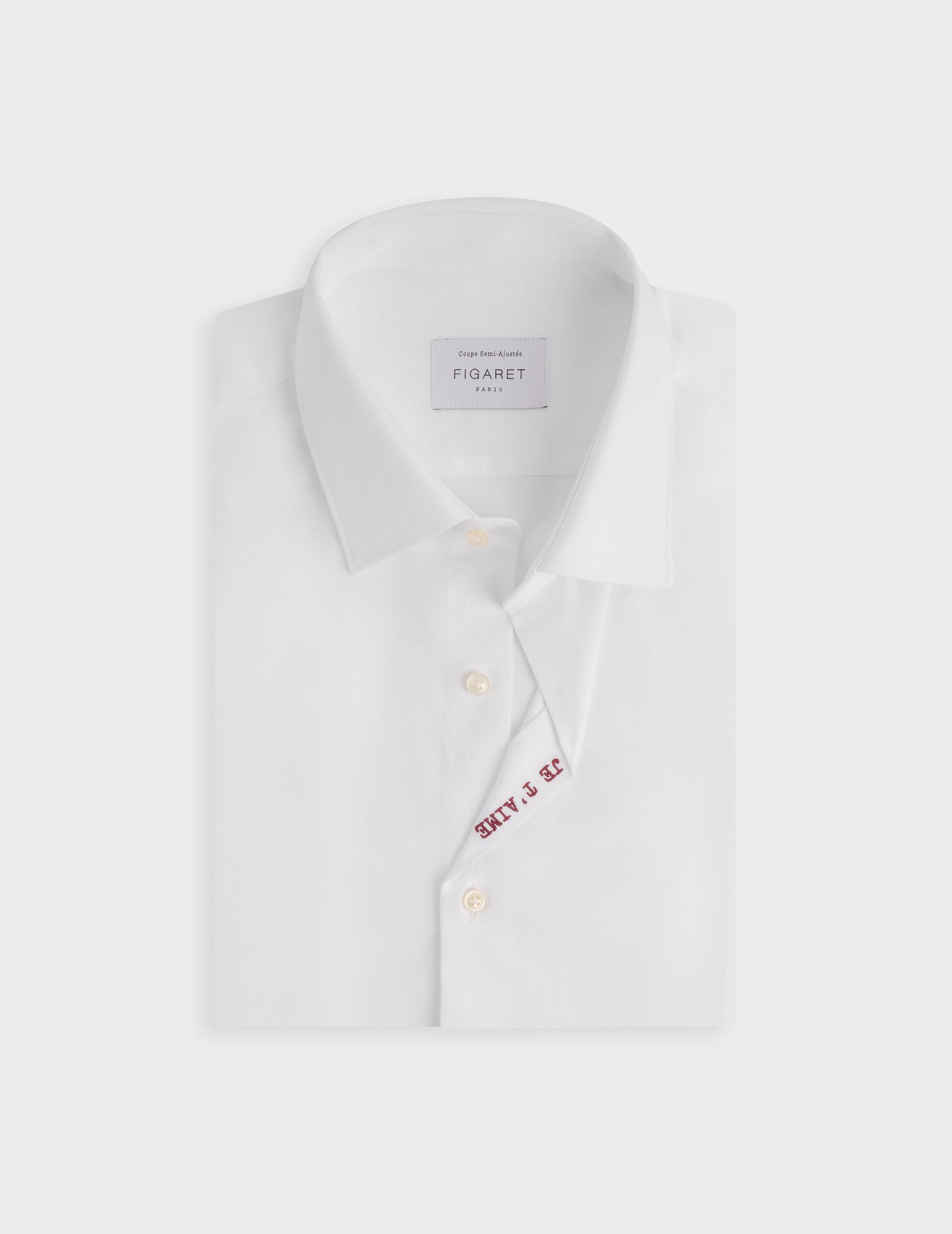 Unisex white Je t'aime shirt - Oxford - Figaret Collar#7