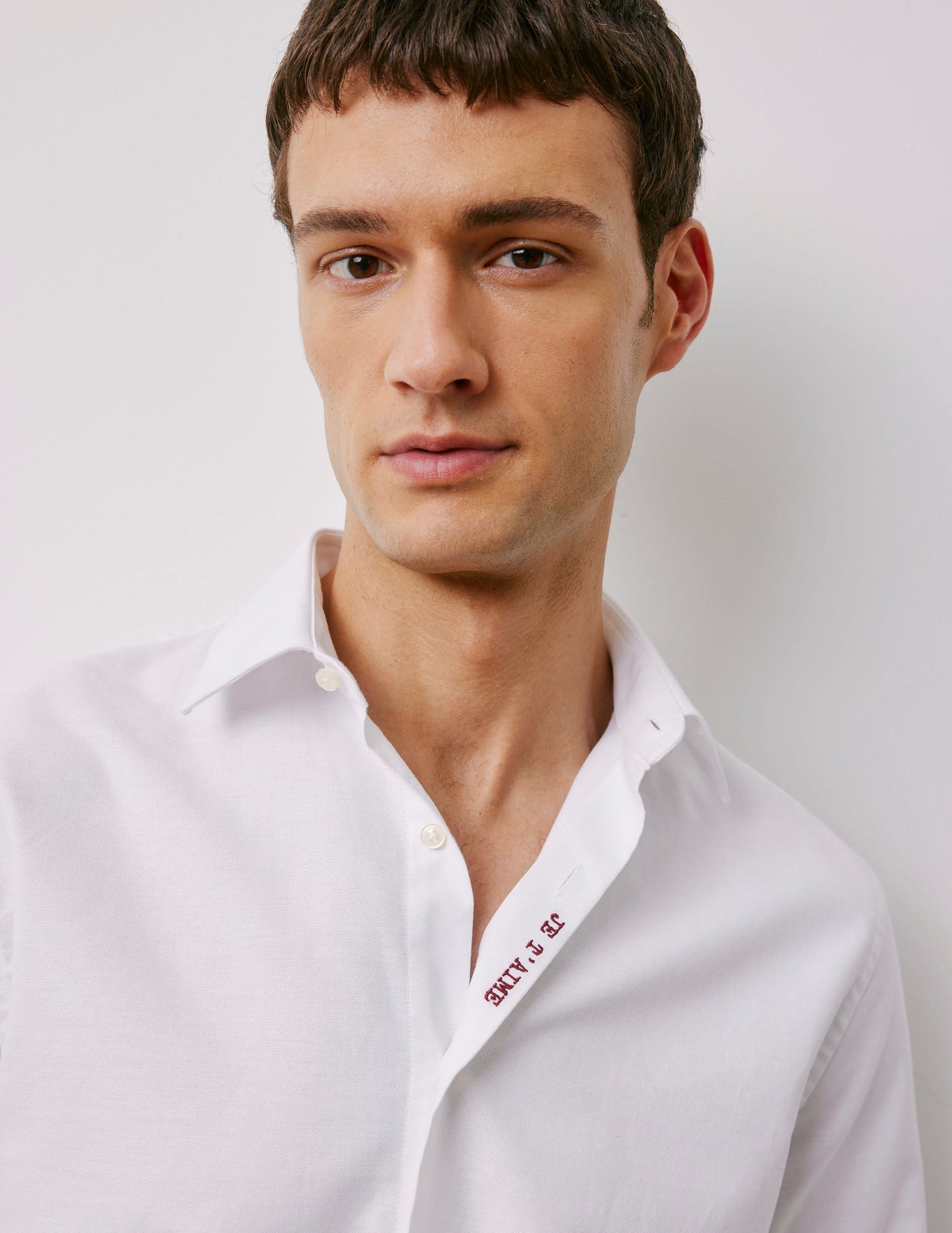 Unisex white "Je t'aime" shirt - Oxford - Figaret Collar