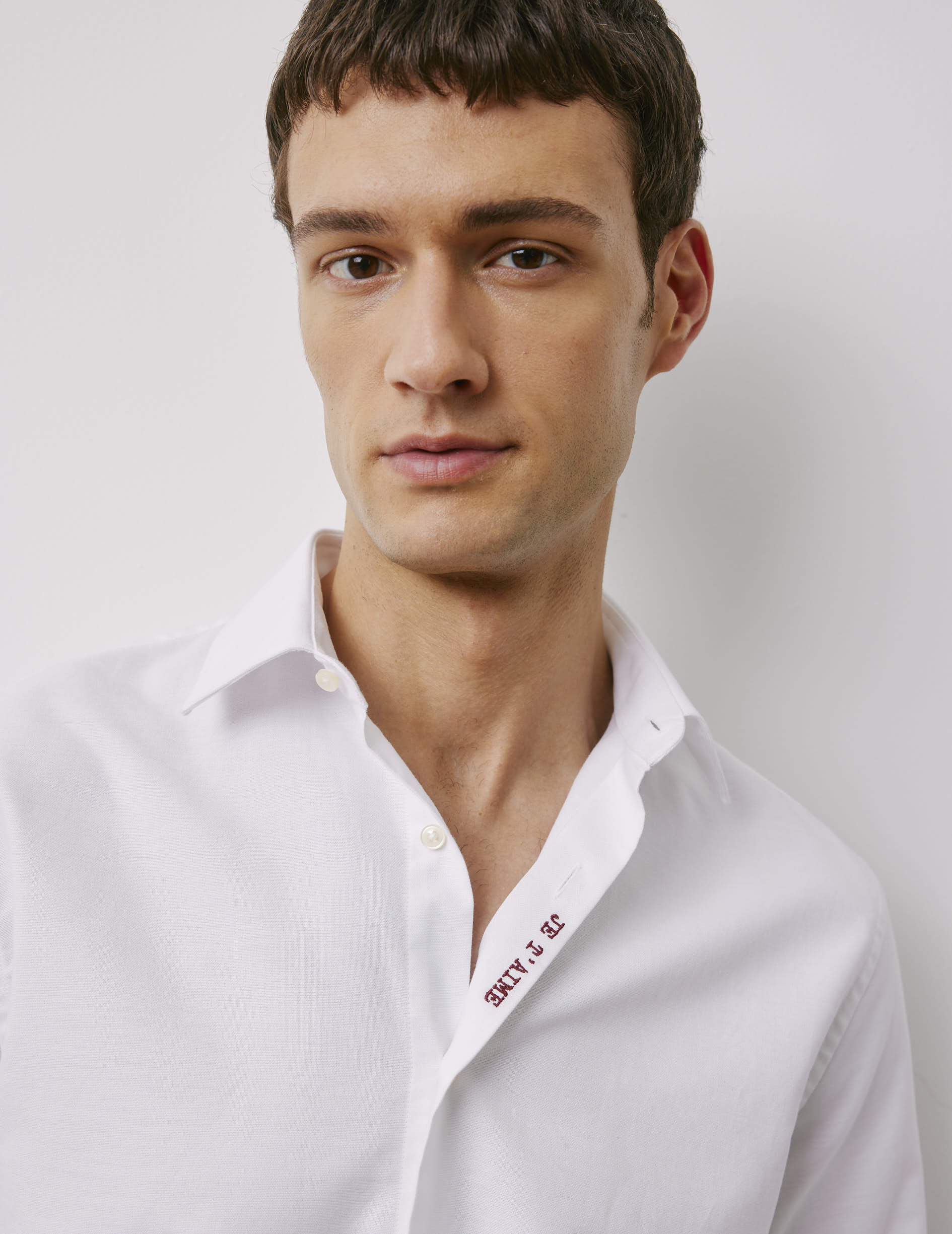 Unisex white Je t'aime shirt - Oxford - Figaret Collar
