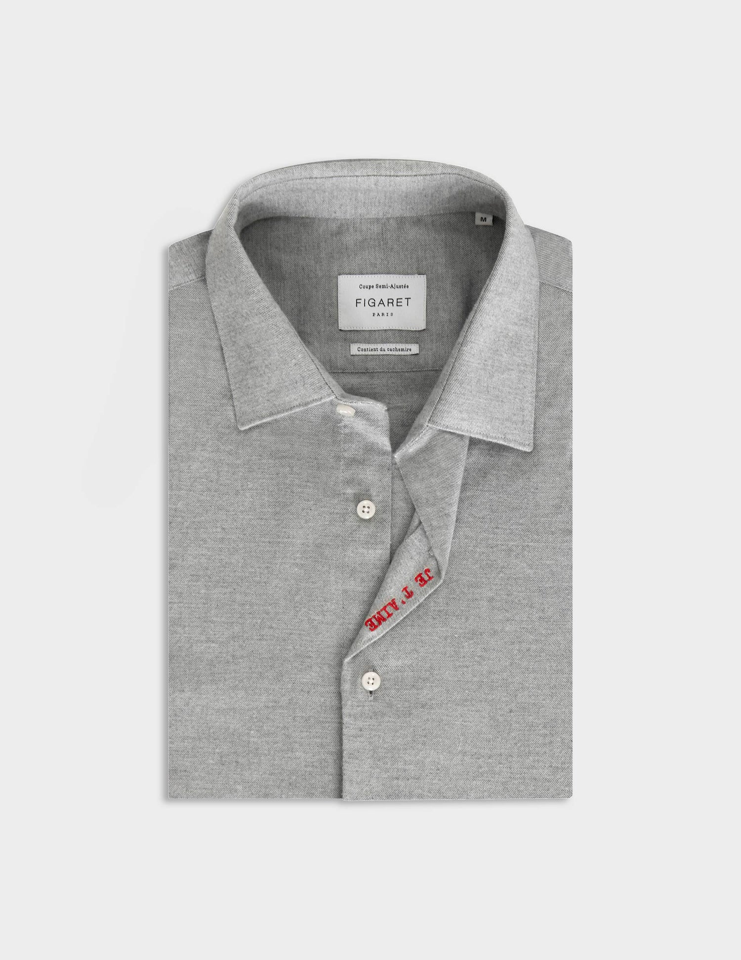 Unisex grey Je t'aime shirt - Flannel - Figaret Collar#9