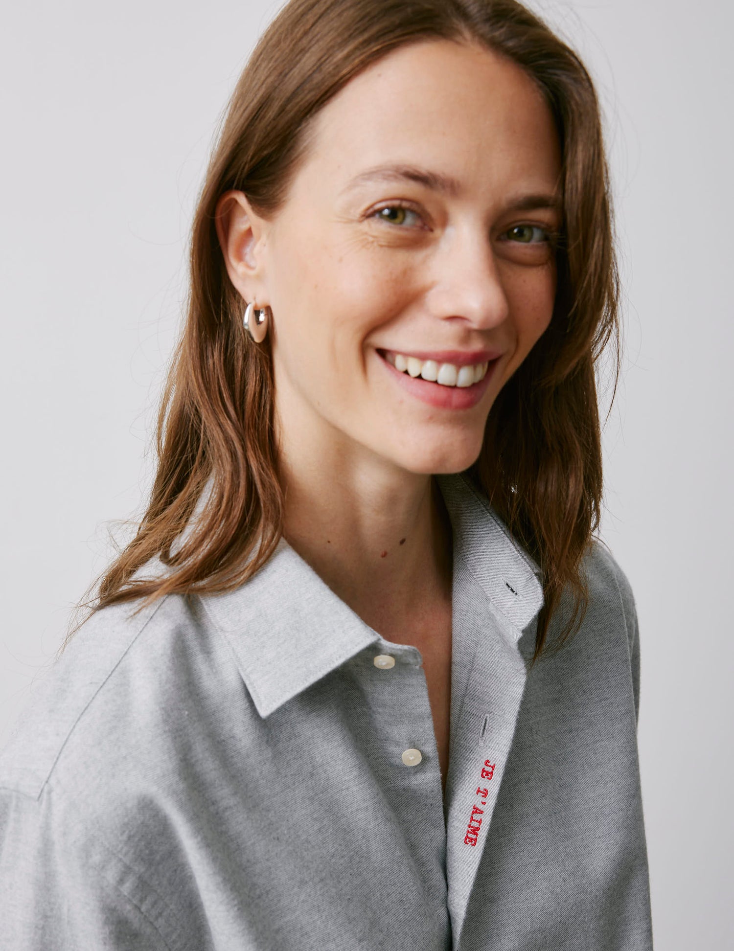 Unisex grey Je t'aime shirt - Flannel - Figaret Collar#2