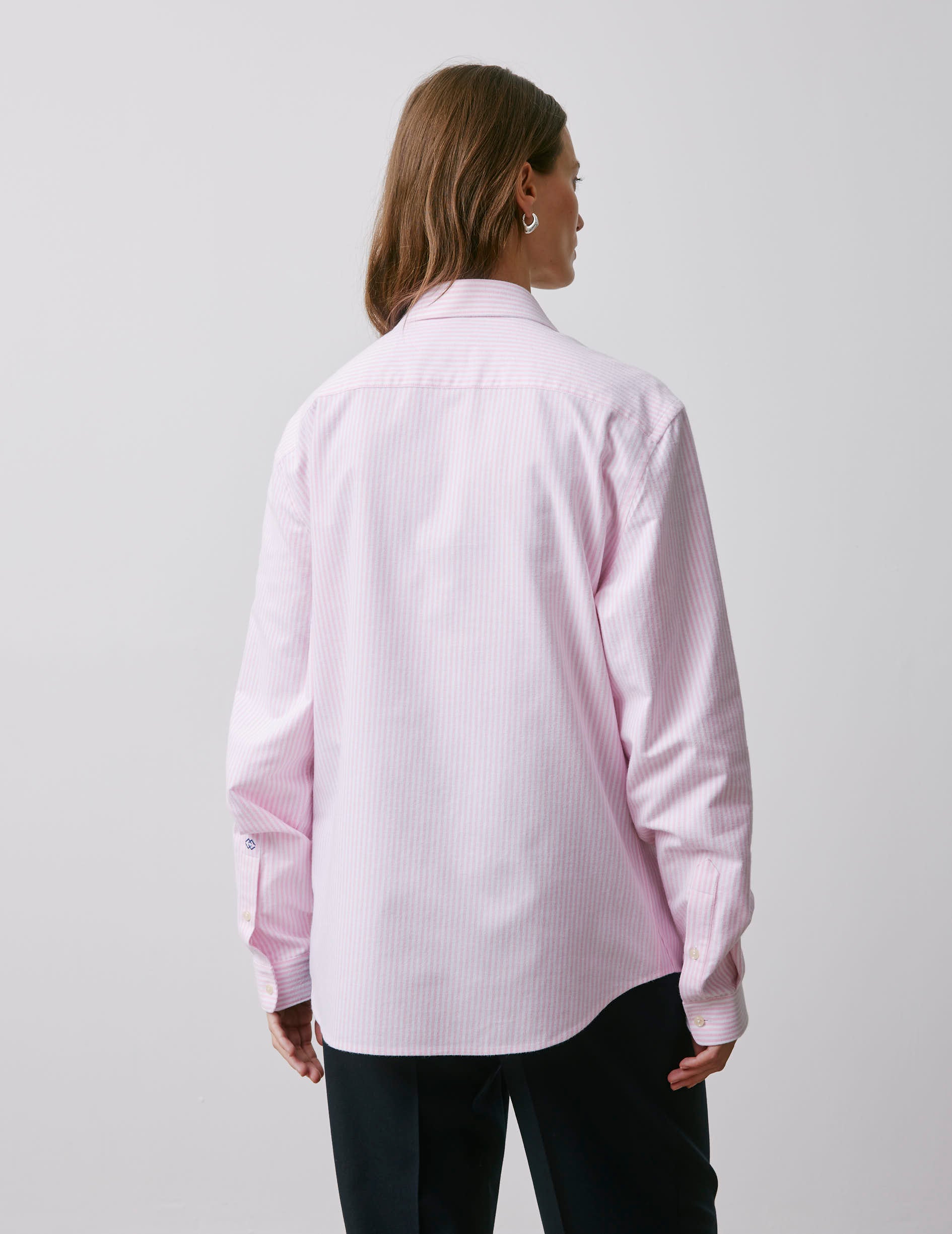 Unisex pink striped "Je t'aime" shirt - Scratch oxford - Figaret Collar