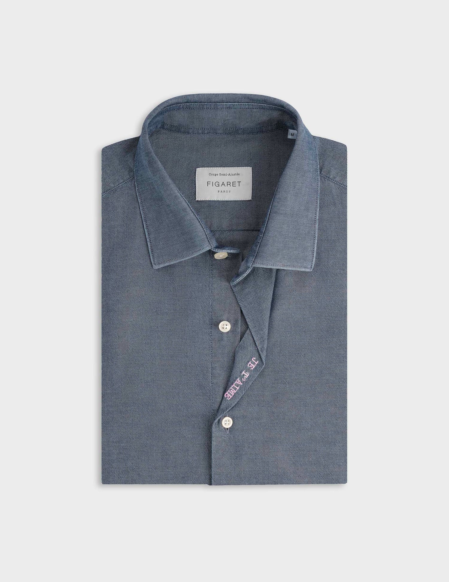 Unisex denim blue Je t'aime shirt - Denim - Figaret Collar#8
