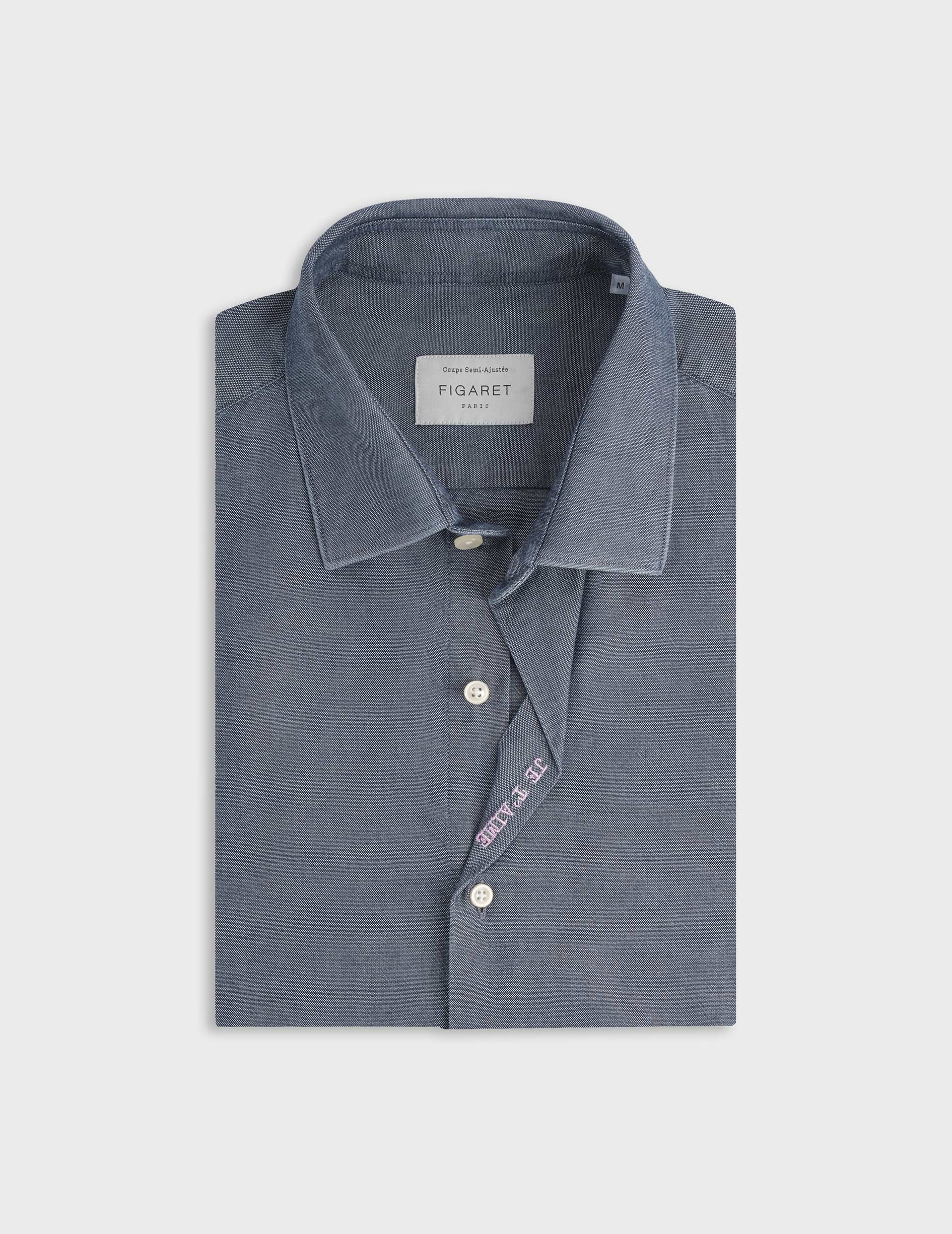 Unisex denim blue Je t'aime shirt - Denim - Figaret Collar
