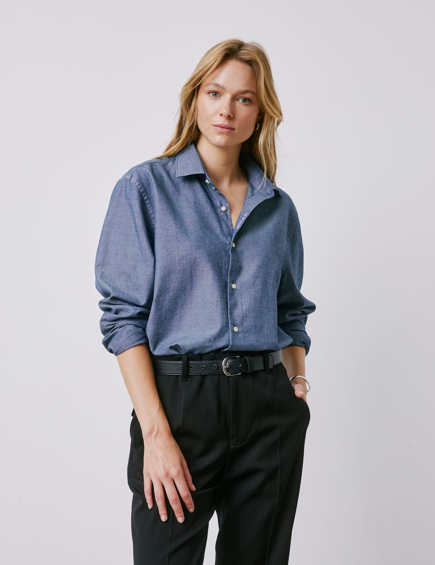 Unisex denim blue Je t'aime shirt - Denim - Figaret Collar#6