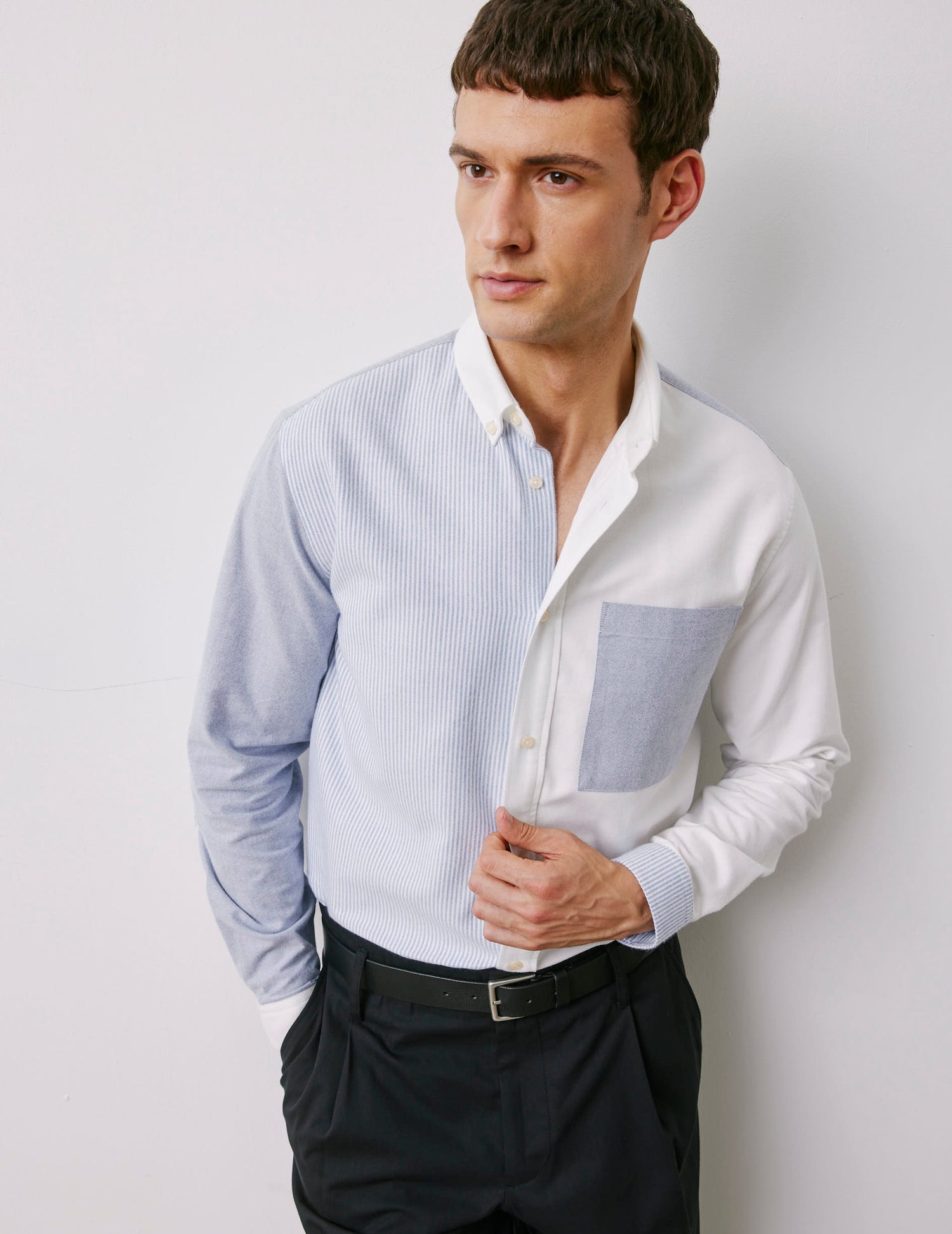 William navy striped Fun shirt - brushed oxford - American Collar
