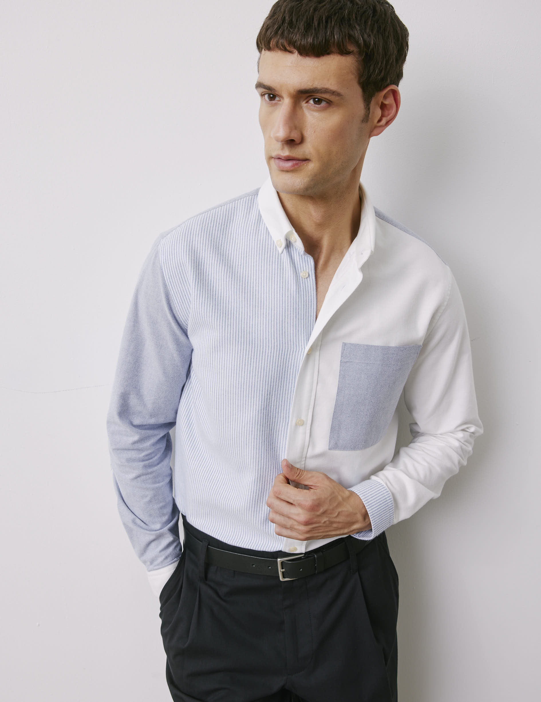William navy striped Fun shirt - brushed oxford - American Collar