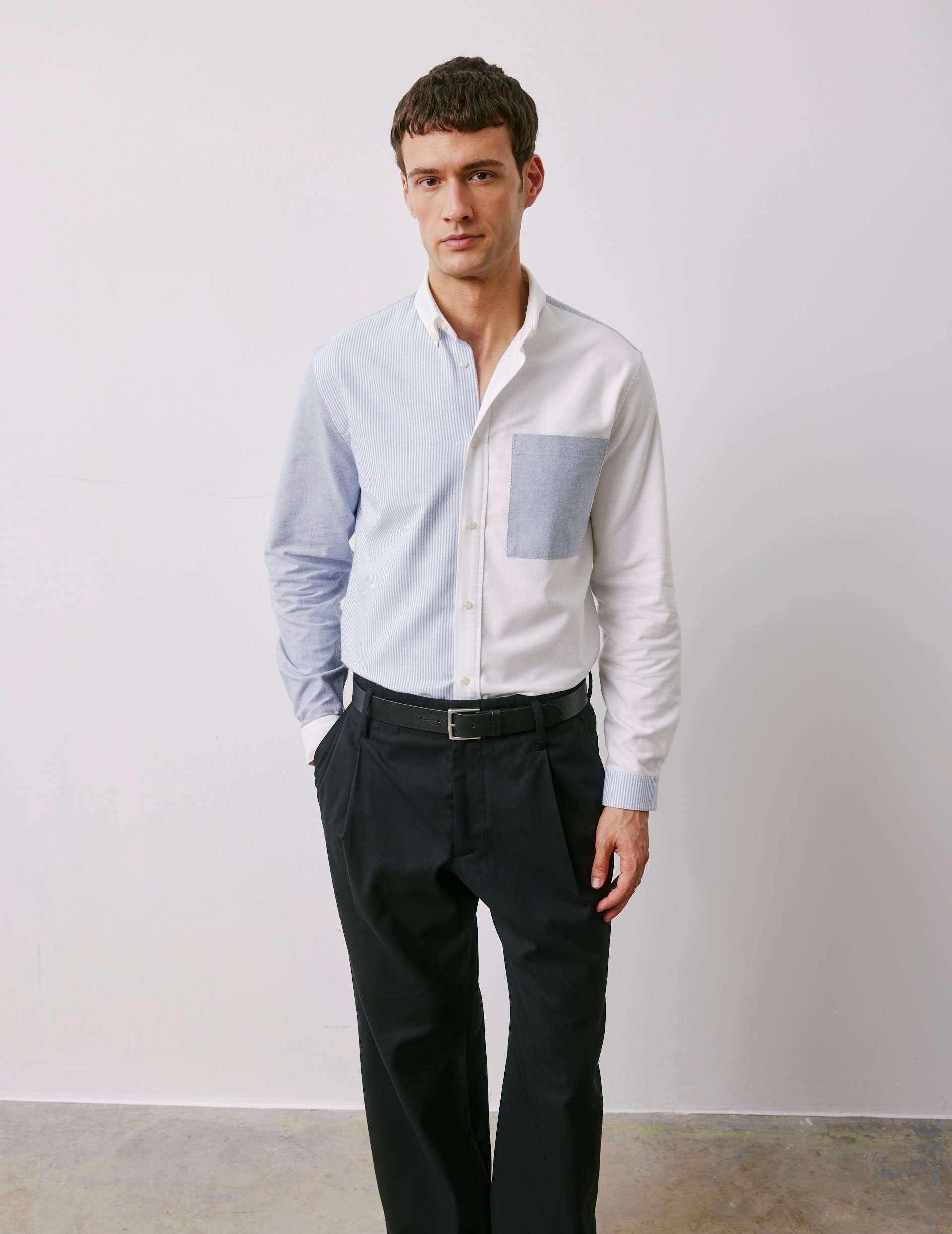 William navy striped Fun shirt - brushed oxford - American Collar