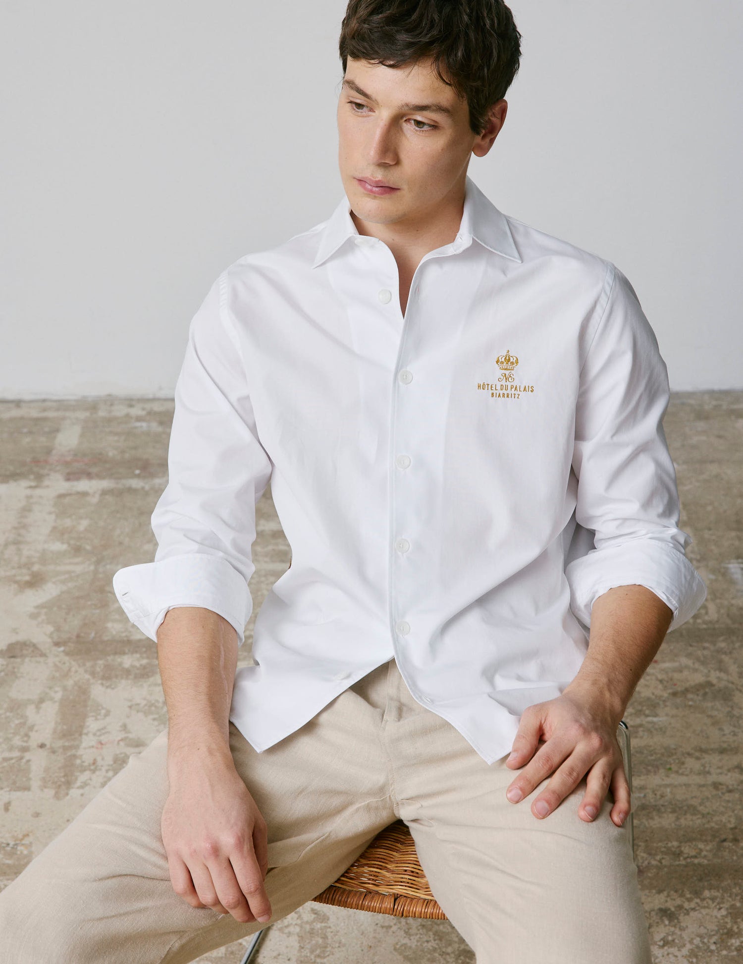 Unisex Ainhoa white shirt - Poplin - Shirt without collar stand Collar