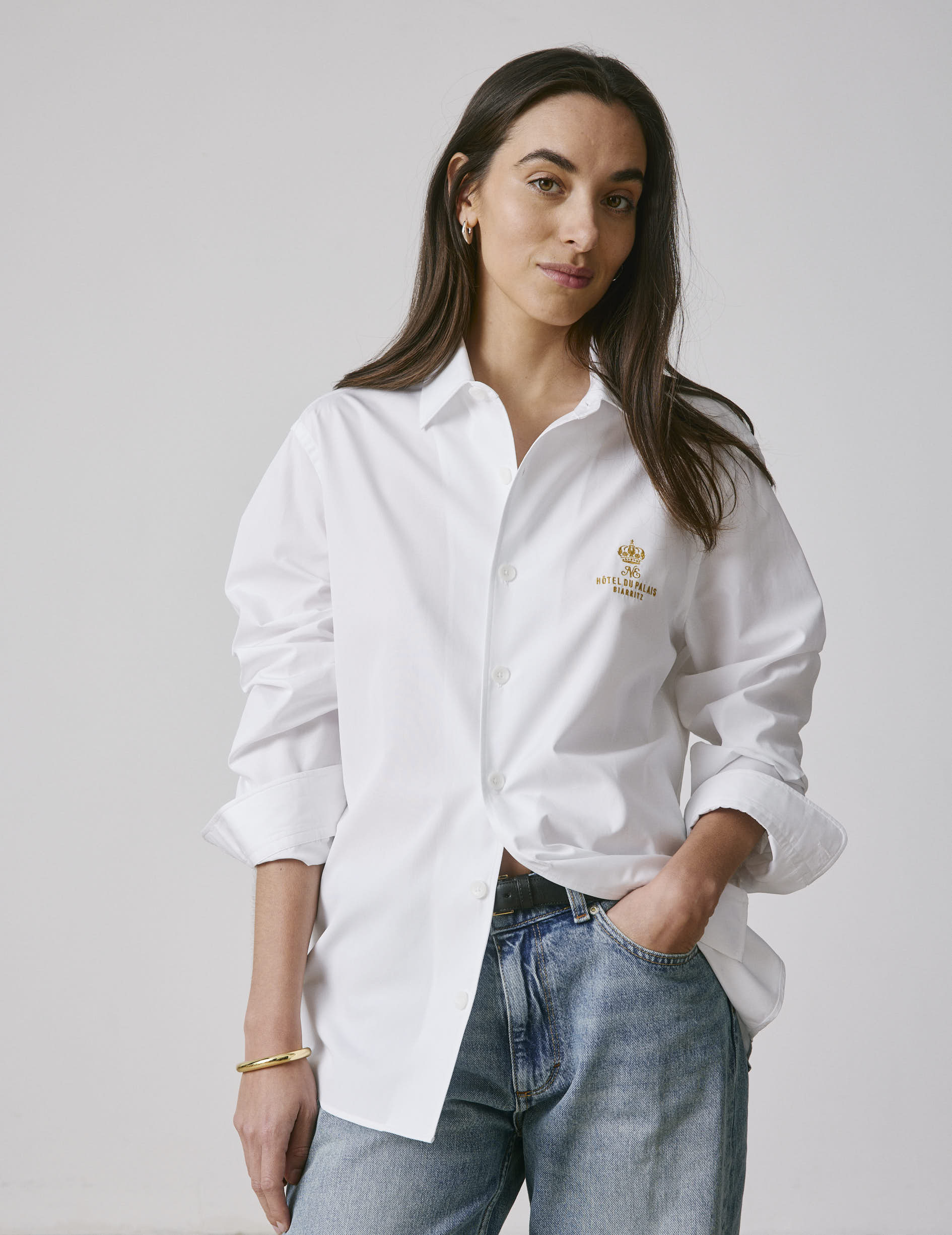 Unisex Ainhoa white shirt - Poplin - Shirt without collar stand Collar